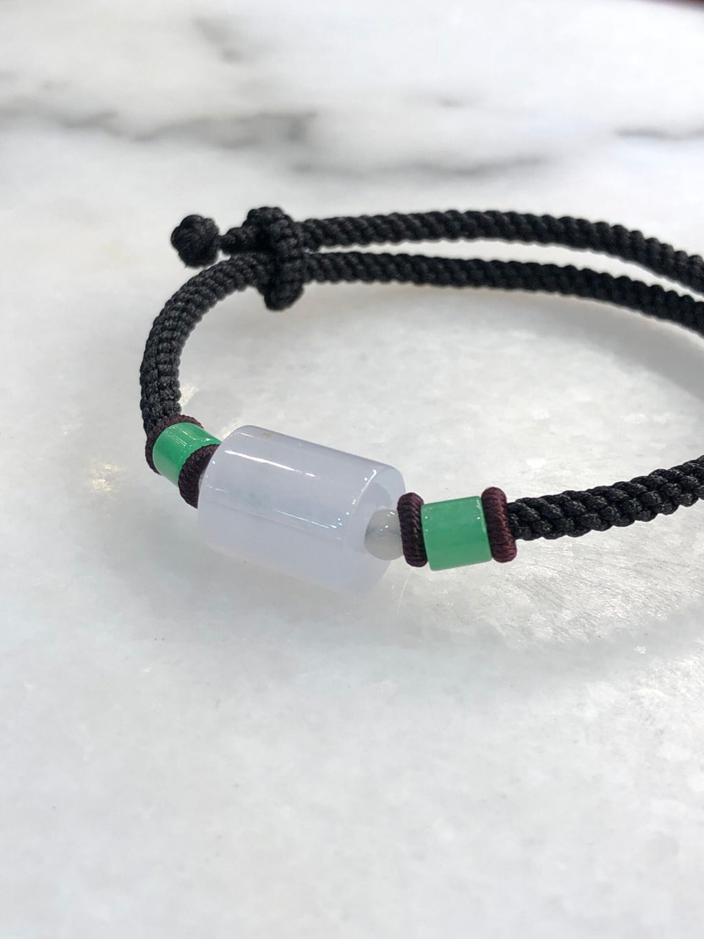 Icy with Green Jade Barrels Bracelet