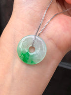 Icy Green Safety Coin Jadeite Pendant with 18K White Gold Chain | ClassicJade Singapore
