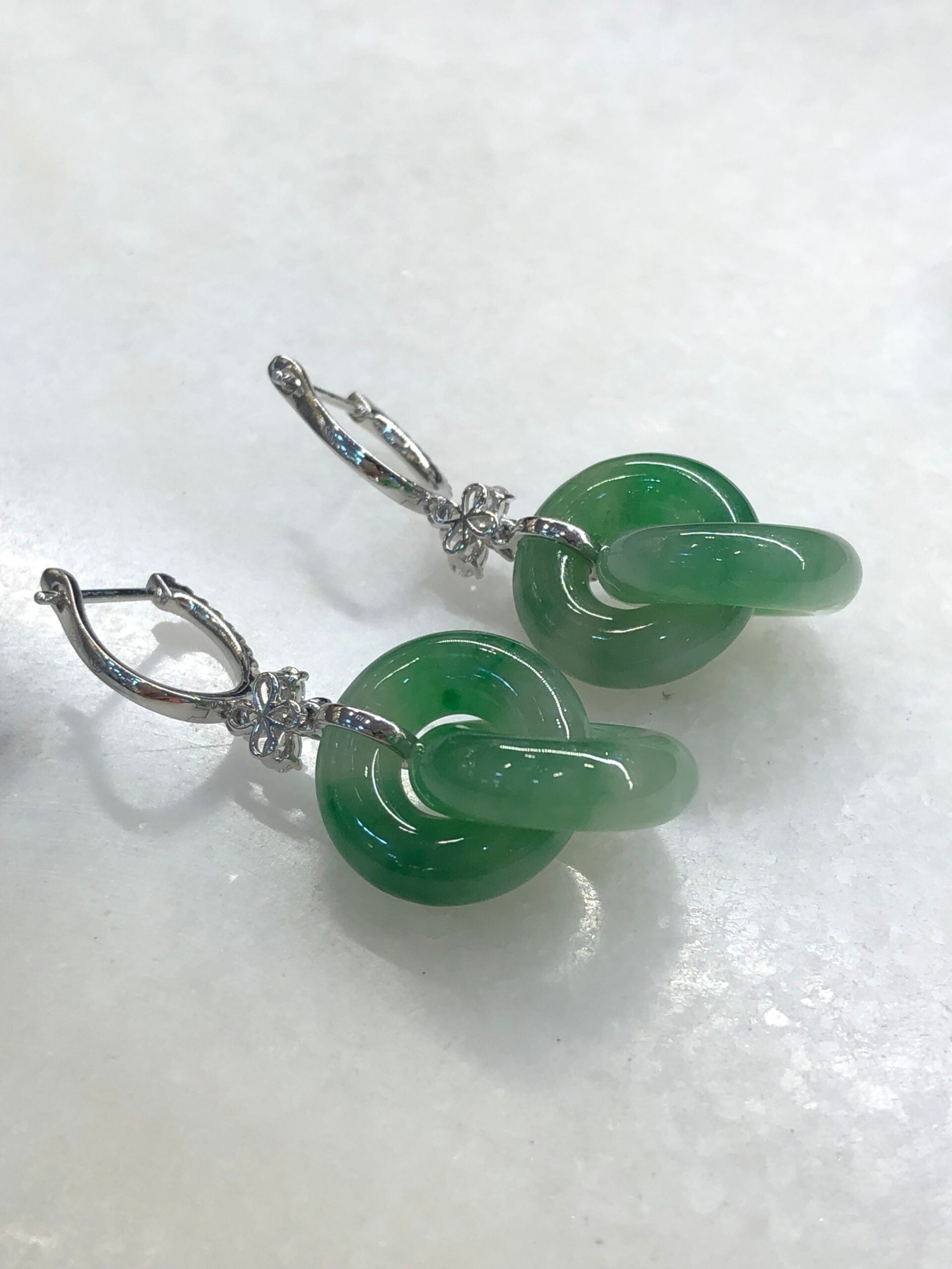 Icy Green Jade Double Loops Earrings