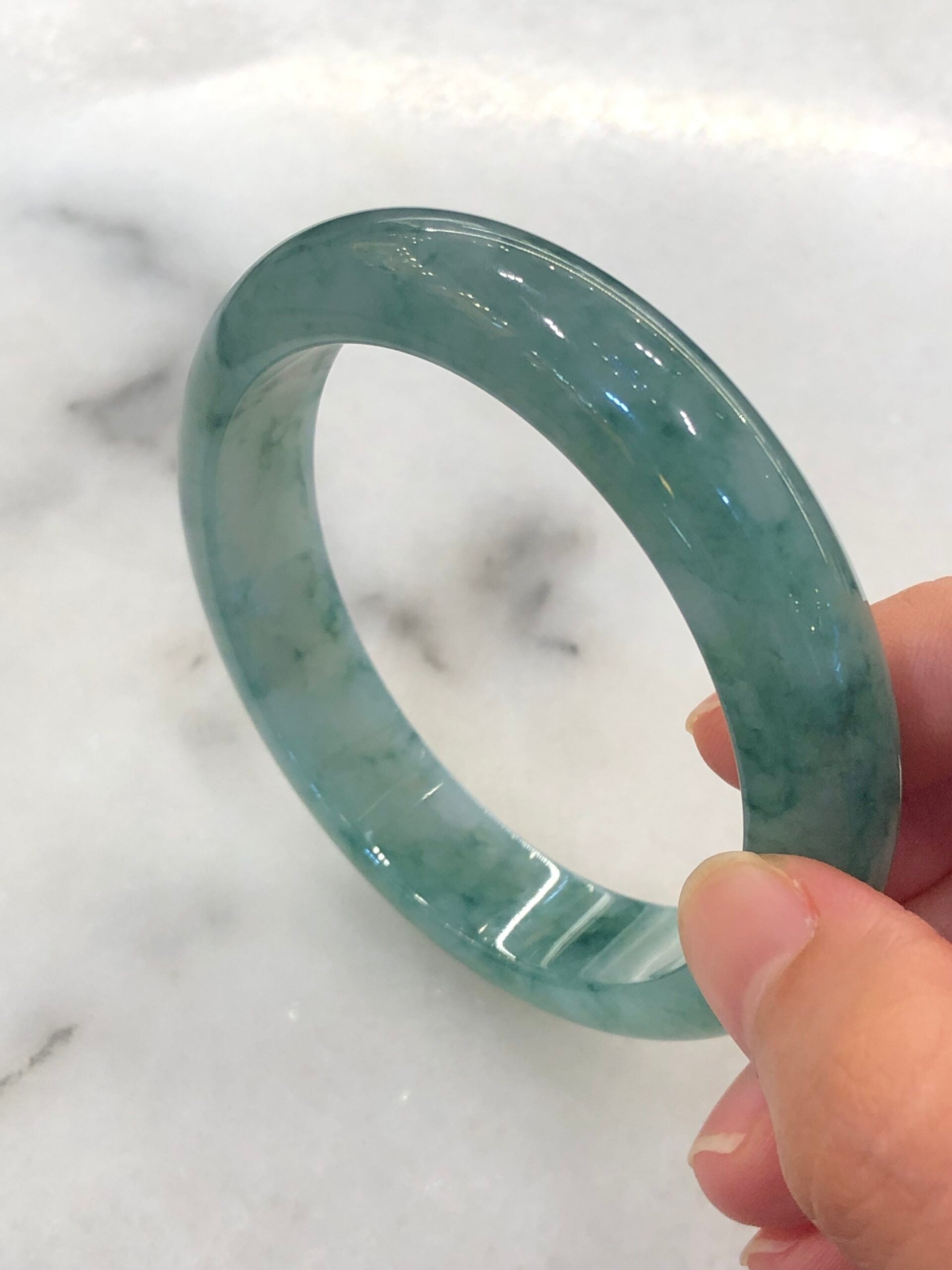 Icy Bluish Green Floral Jade Bangle
