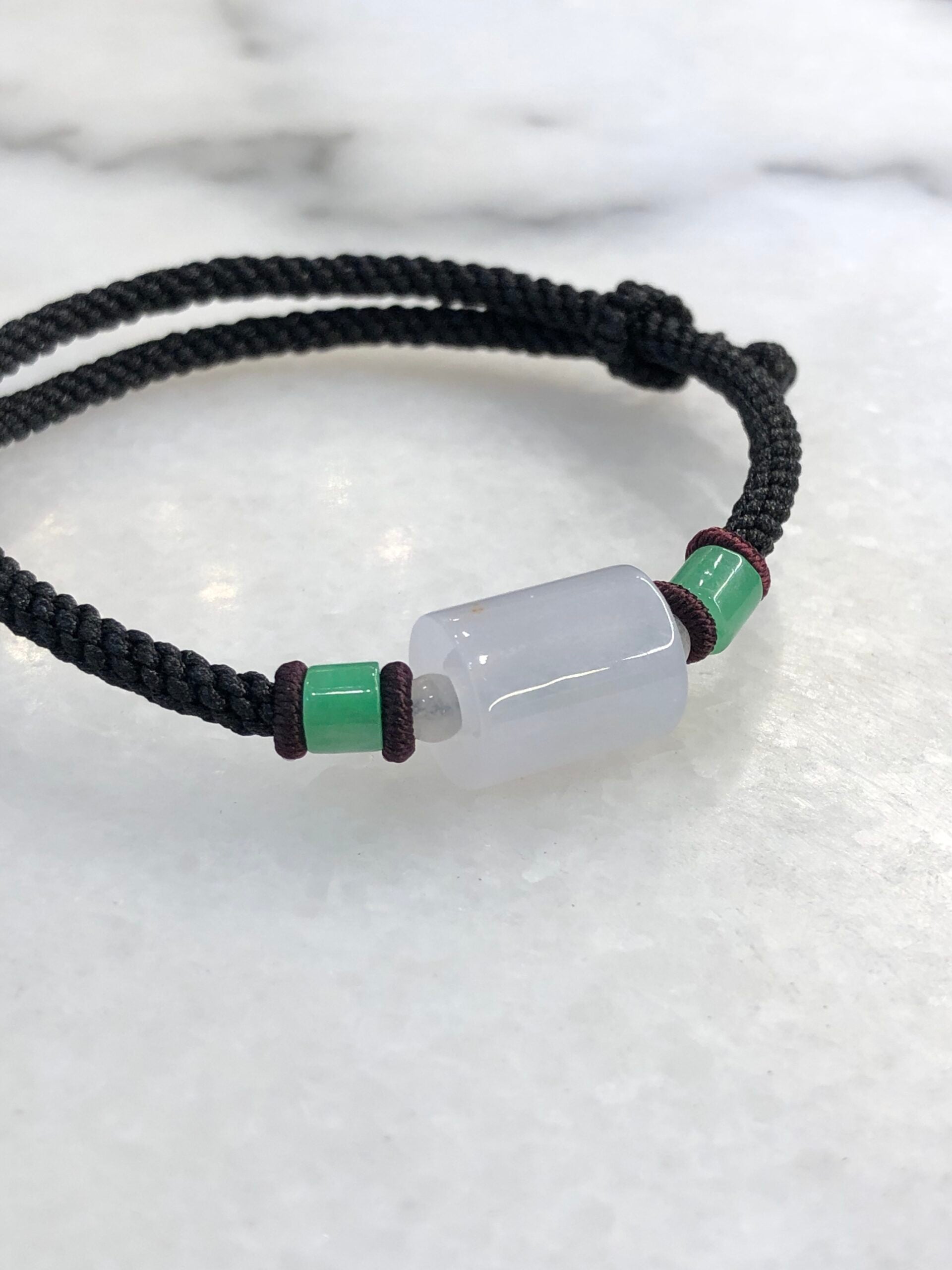 Icy with Green Jade Barrels Bracelet