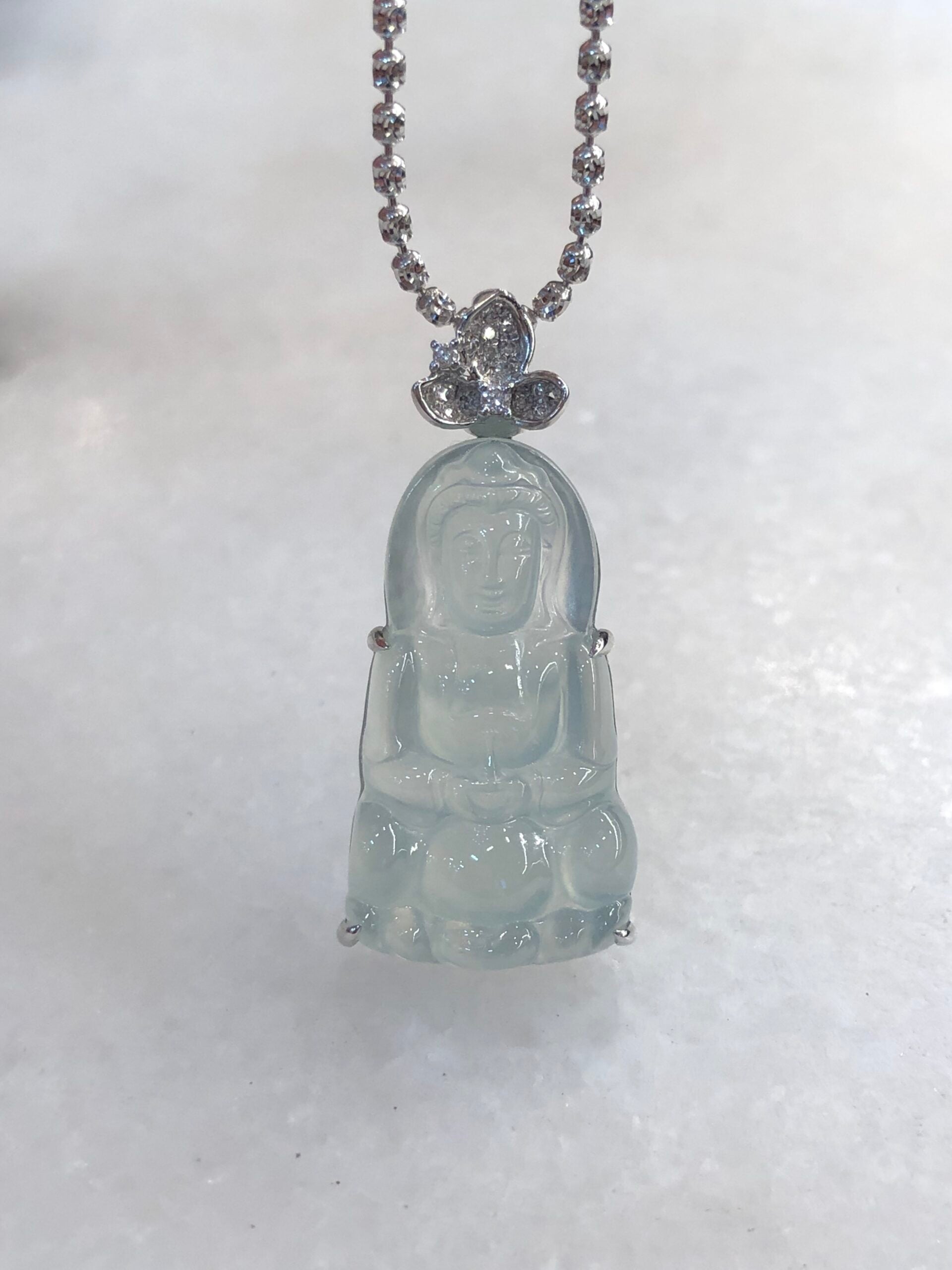 Icy Jade Guan Yin Pendant