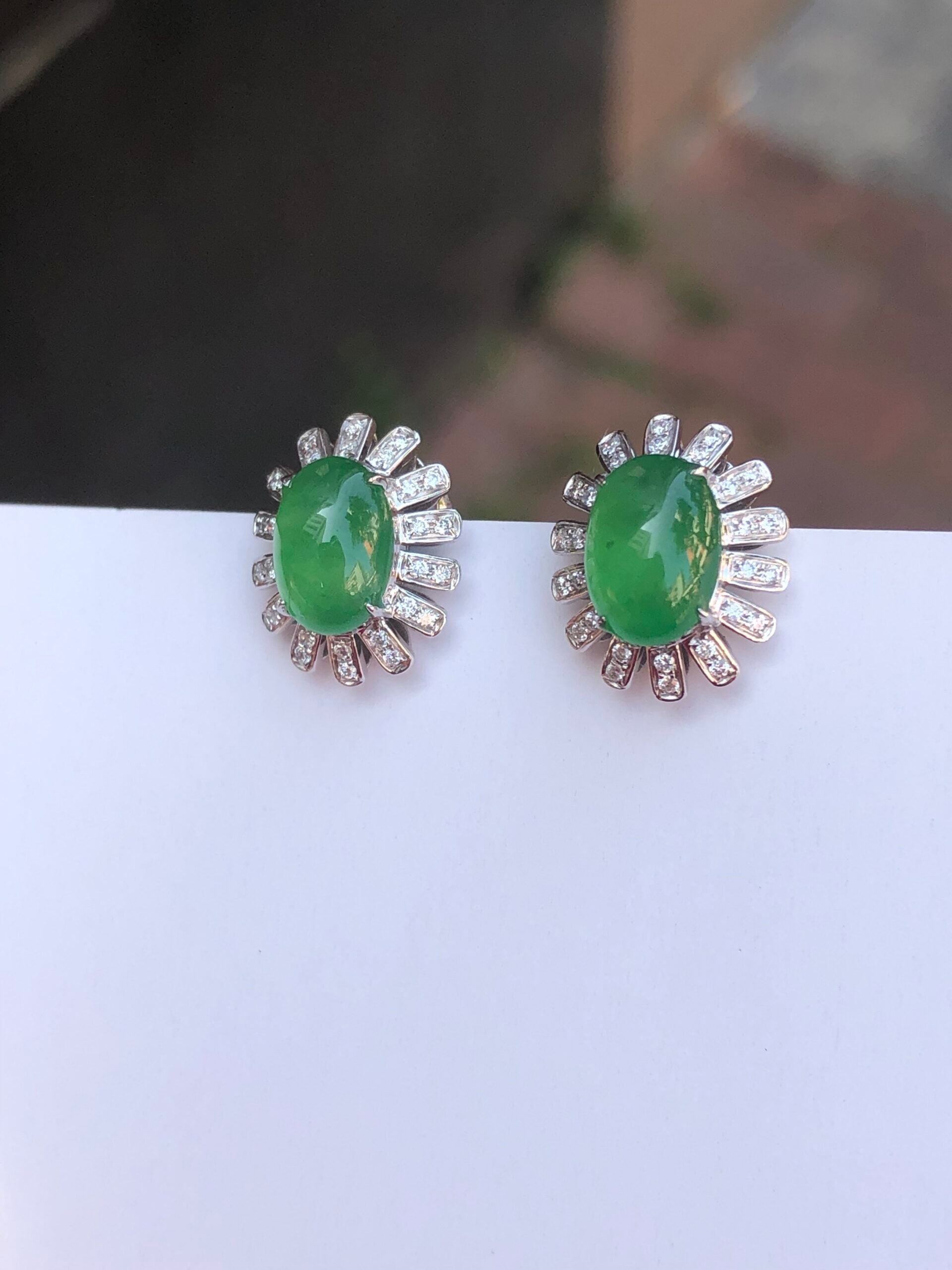 Green Jade Cabochons Earrings