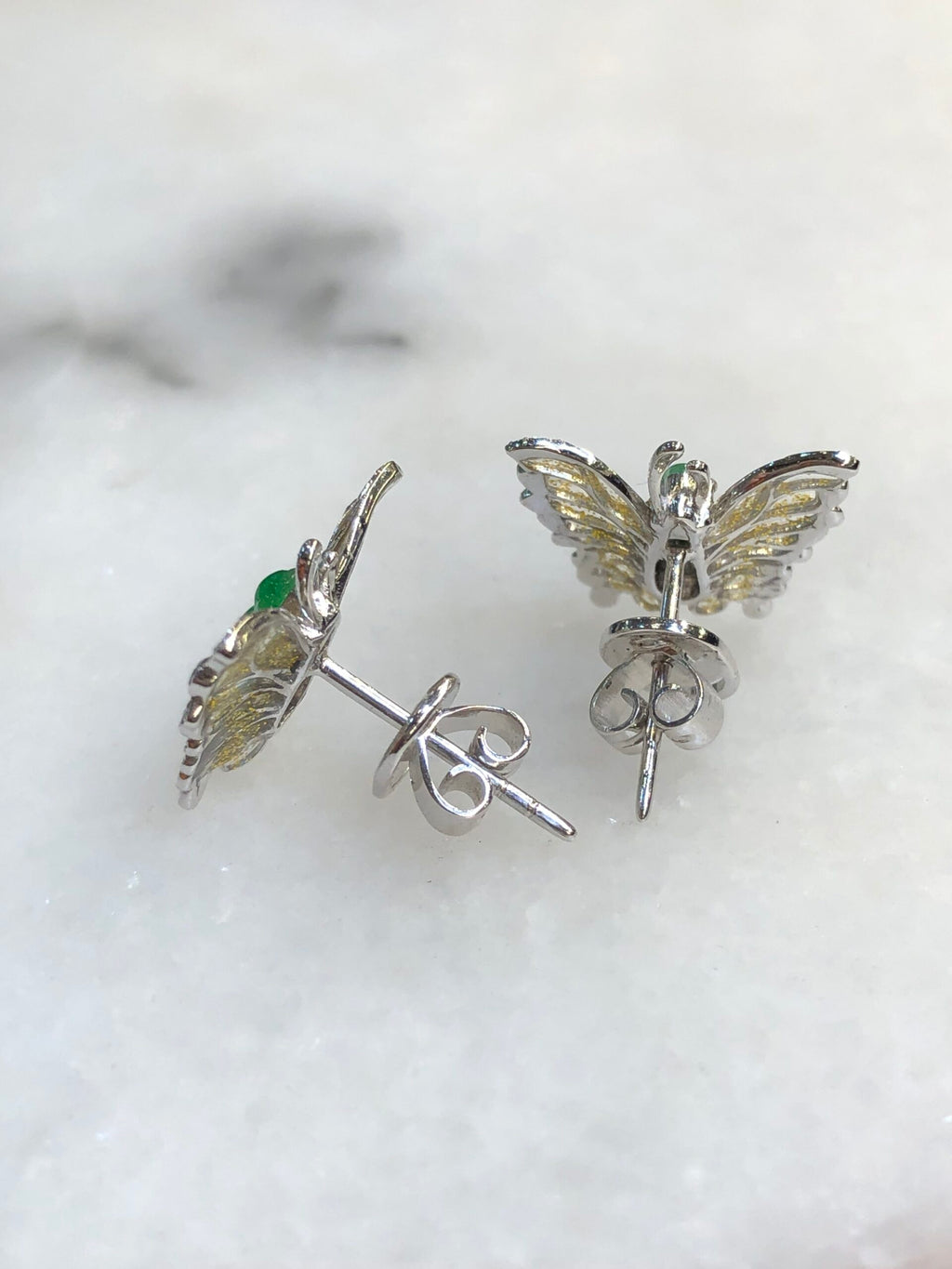 Green Jade Pea Pod Butterfly Earrings