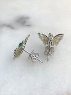 Green Jade Pea Pod Butterfly Earrings