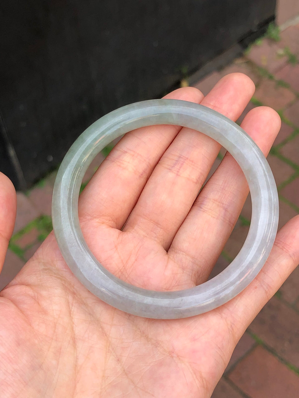 Icy White with Green Jade Bangle