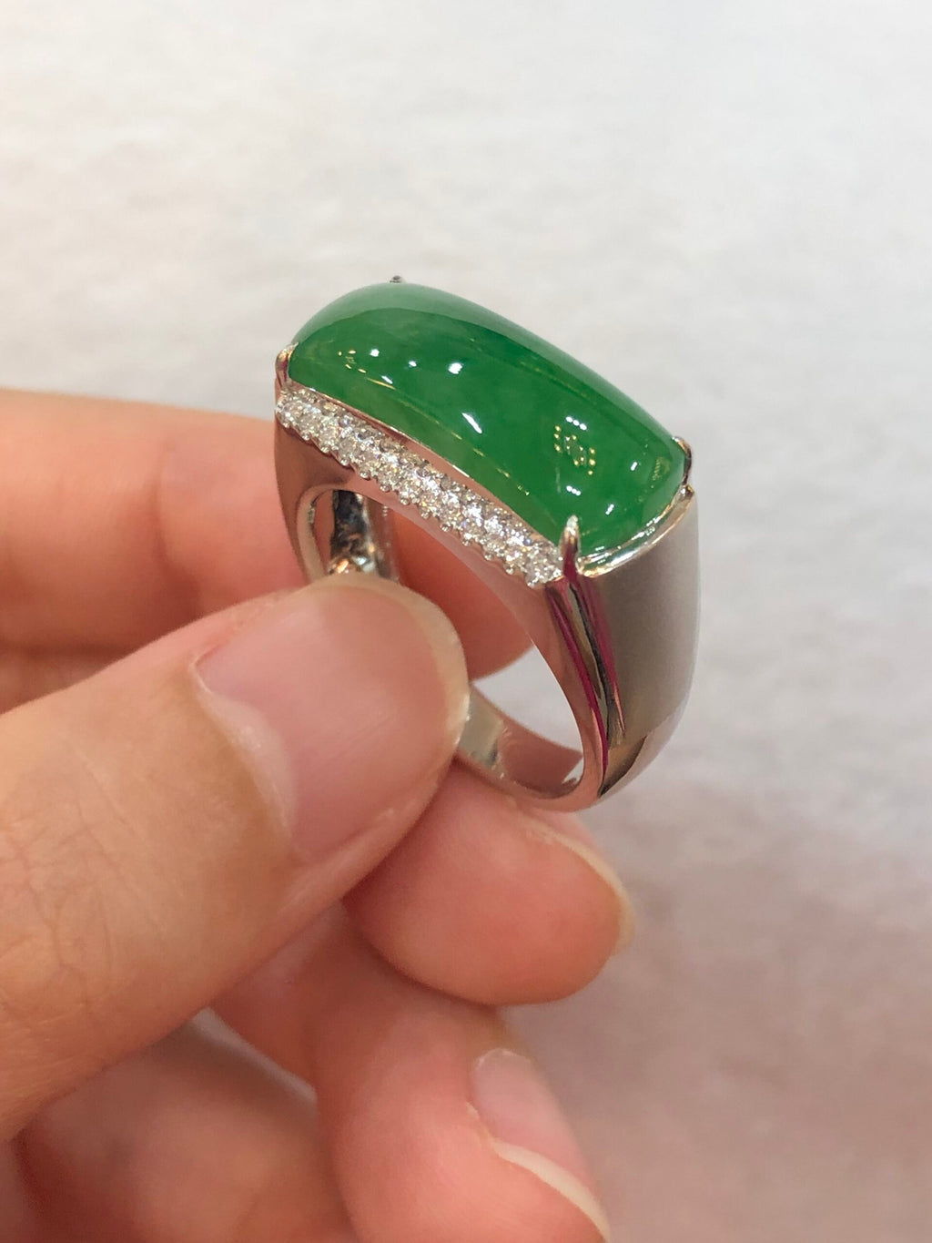 Green Jade Saddle Ring