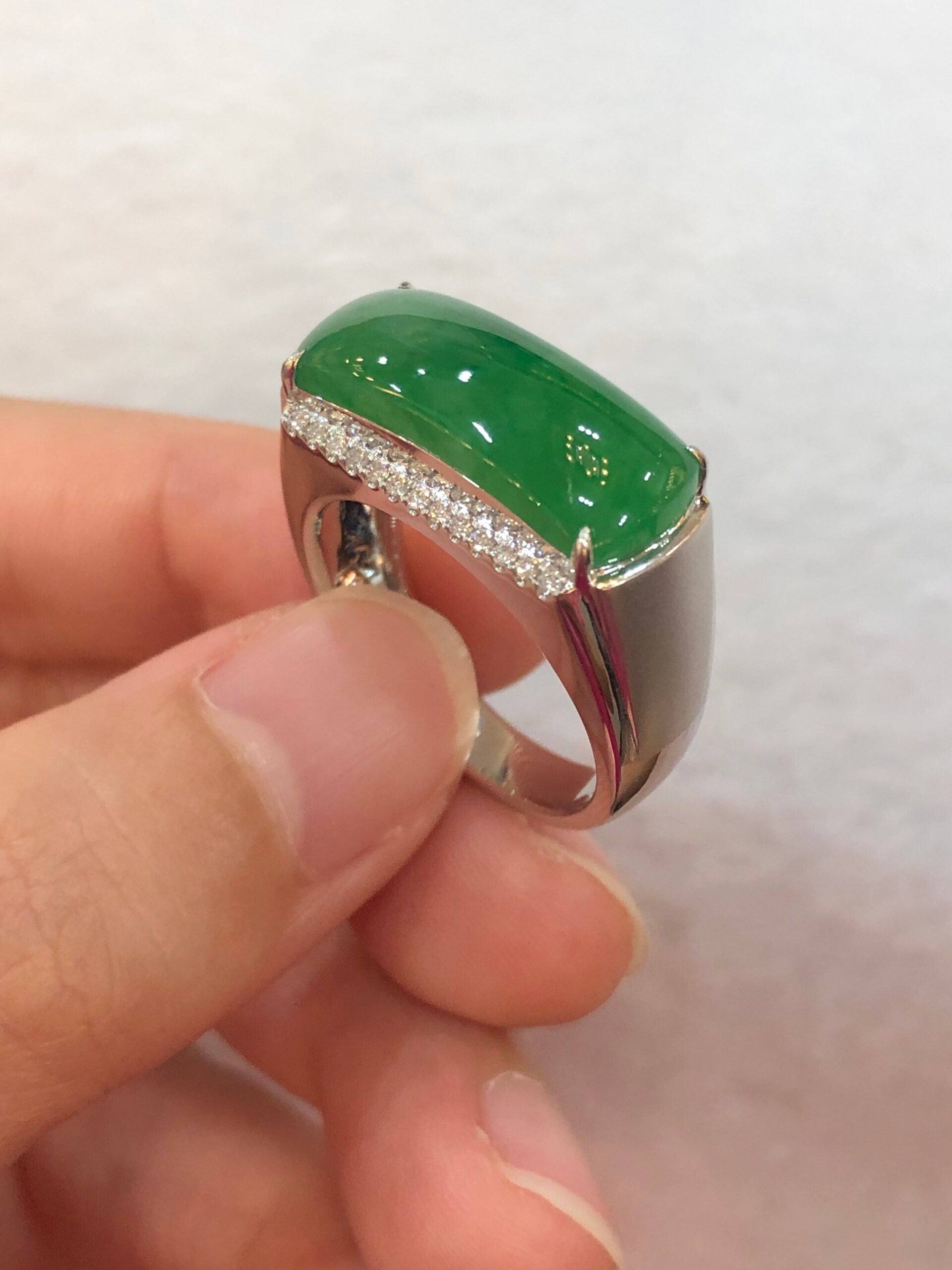 Green Jade Saddle Ring