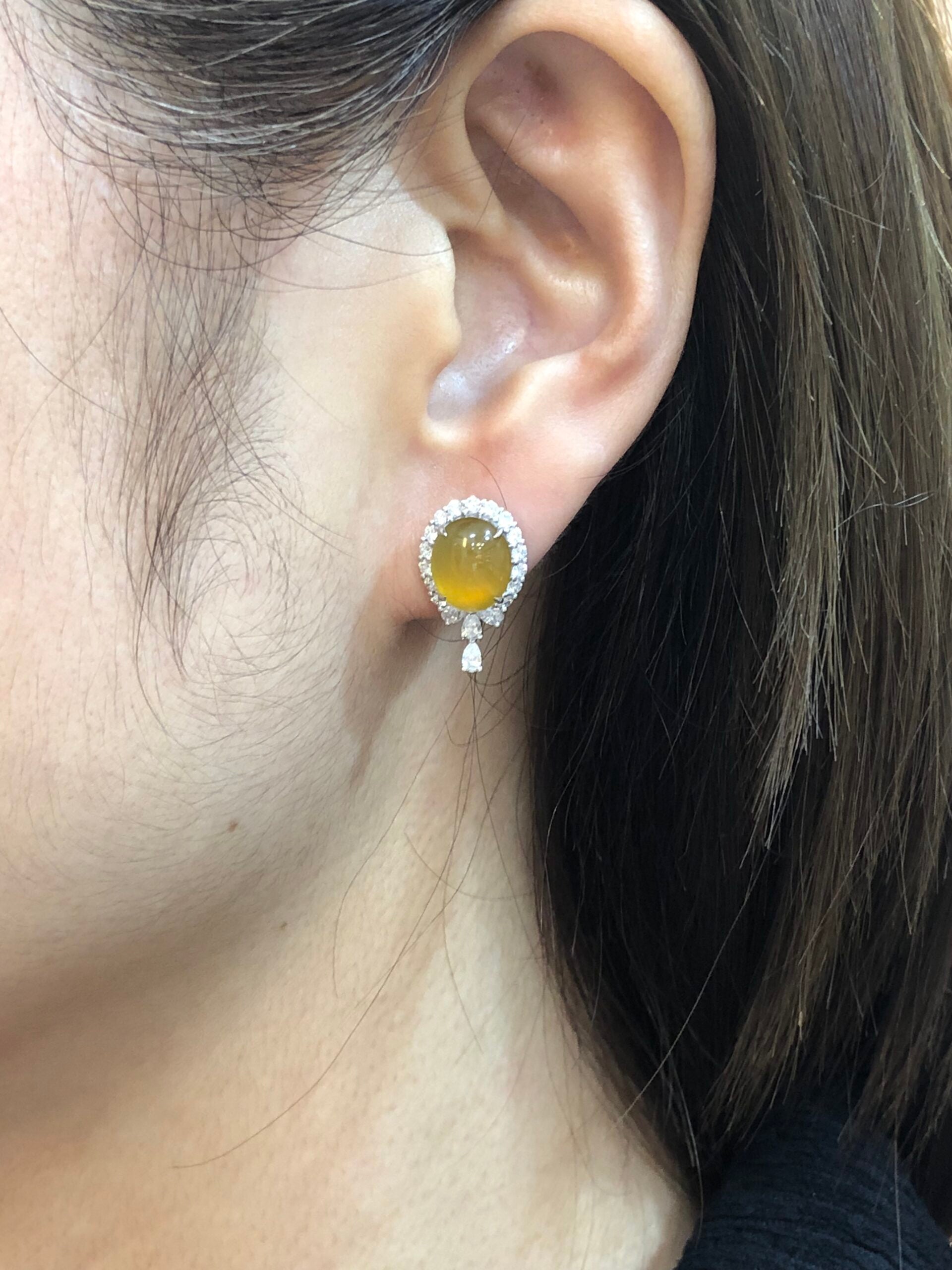 Icy Honey Jade Cabochons Earrings