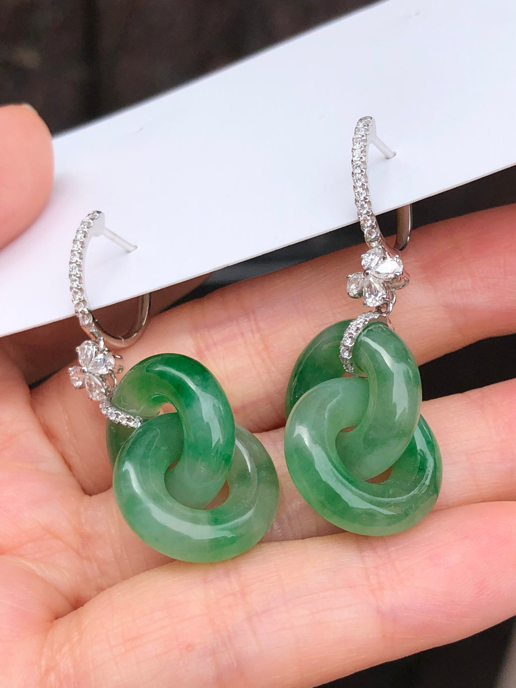 Icy Green Jade Double Loops Earrings