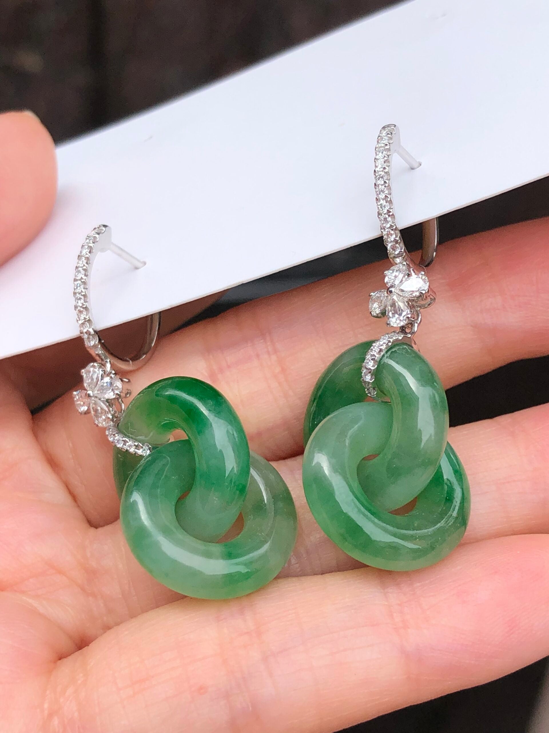 Icy Green Jade Double Loops Earrings
