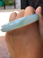 Icy Bluish Green Floral Jade Bangle