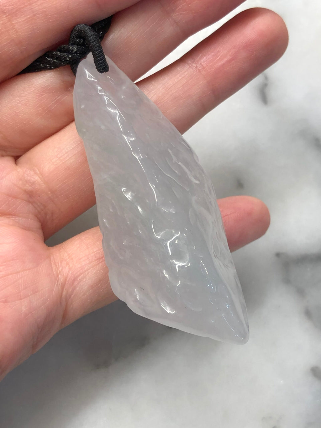 Icy White Jade Freeform Pendant