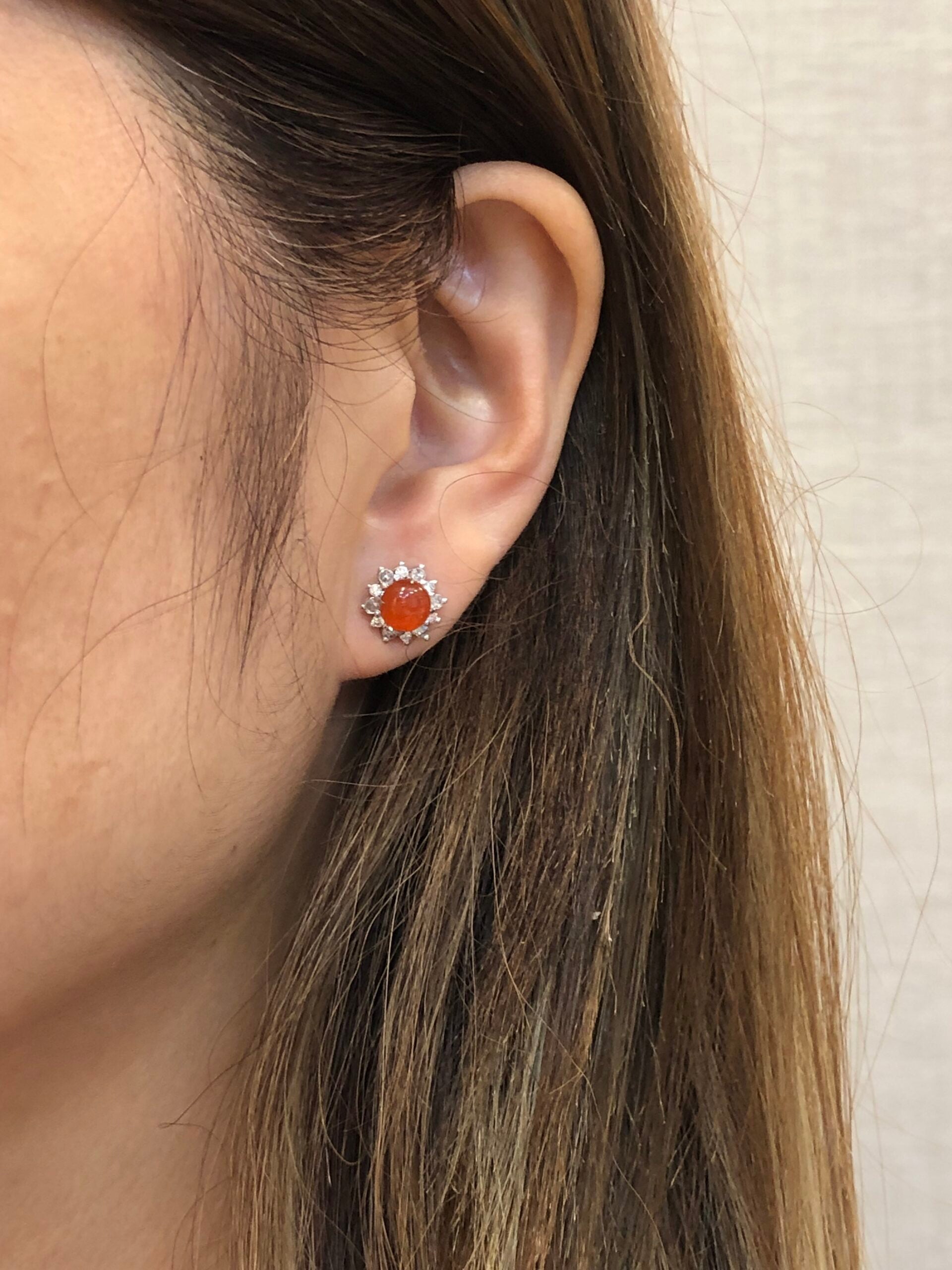 Icy Orange Jade Cabochons Earrings