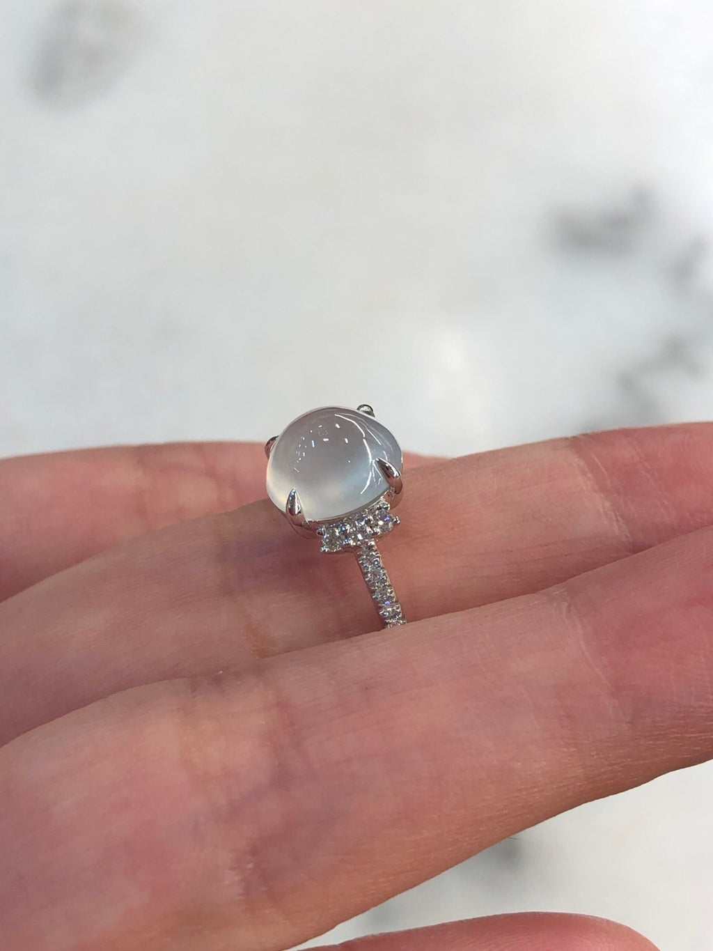 Icy Jade Cabochon Ring (Glassy Variety)