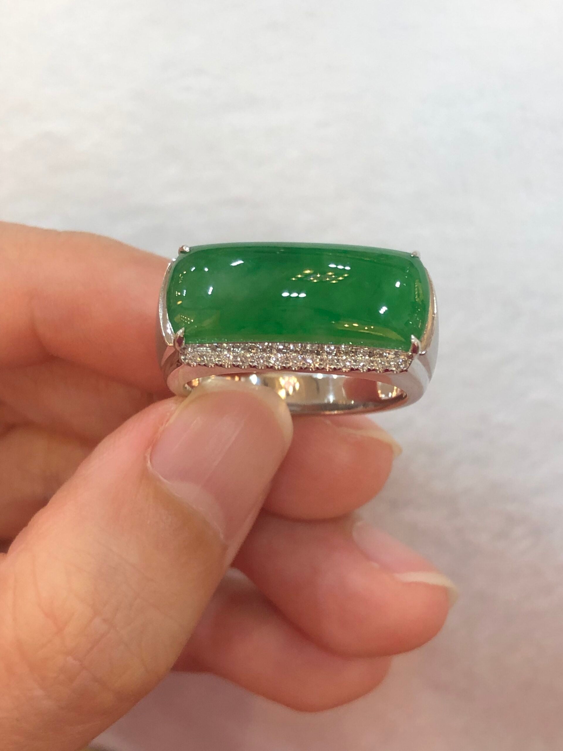 Green Jade Saddle Ring
