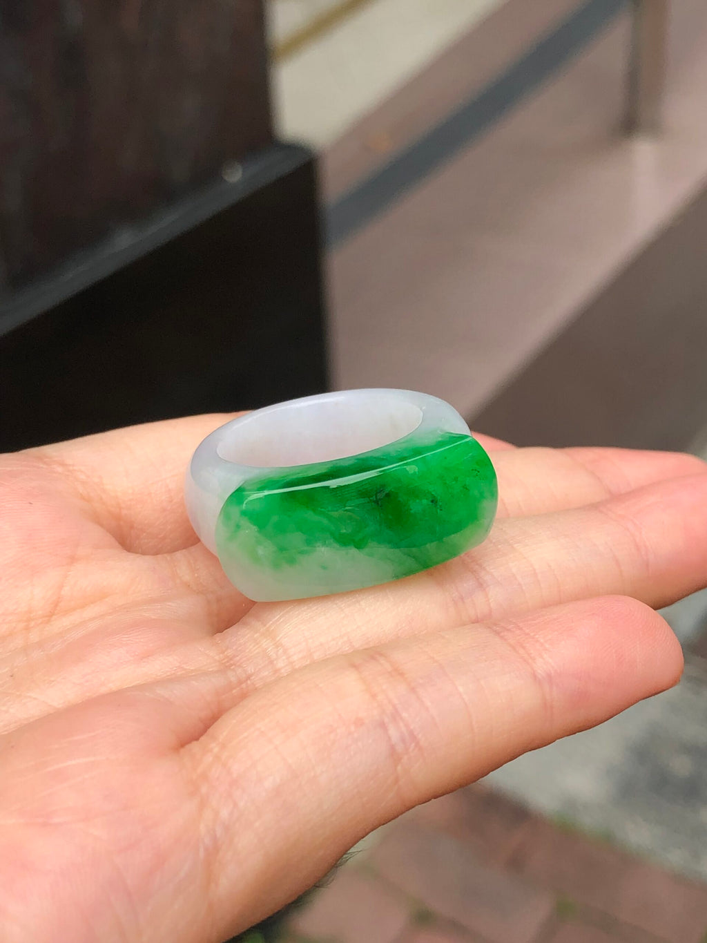 Green Jade Saddle Ring