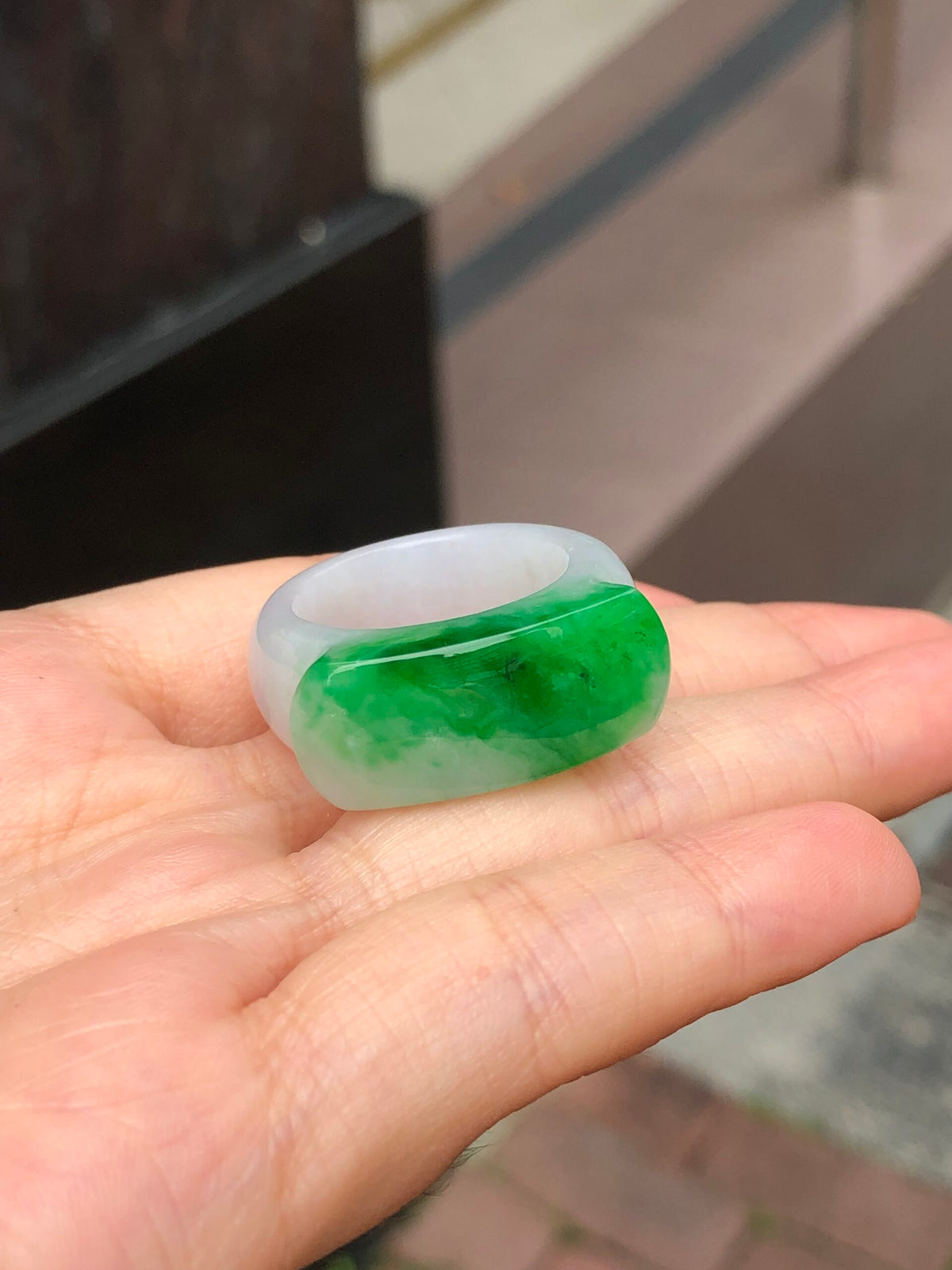 Green Jade Saddle Ring