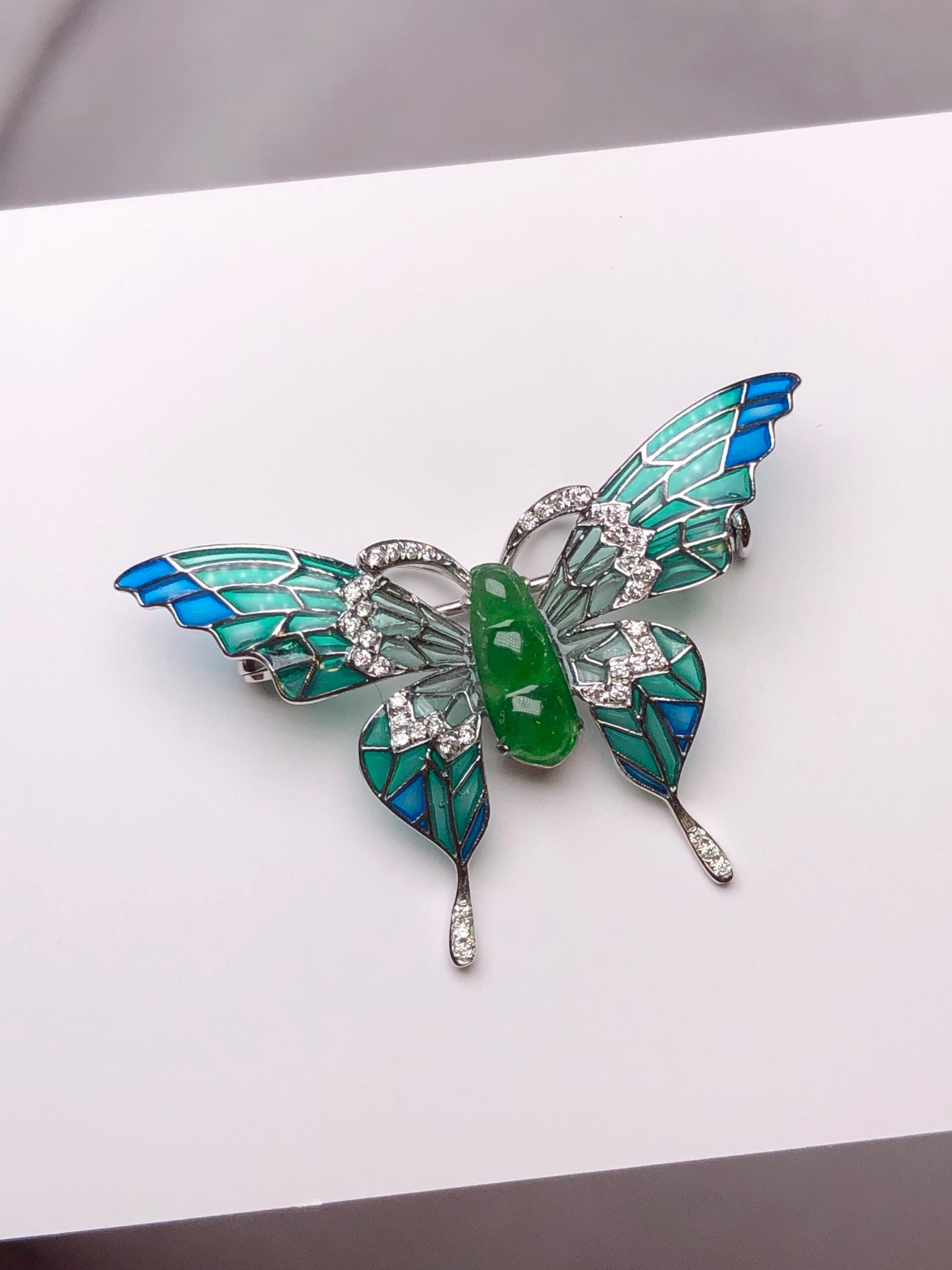 Green Jade Pea Pod Butterfly Pendant/Brooch