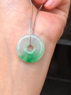 Icy Green Safety Coin Jadeite Pendant with 18K White Gold Chain | ClassicJade Singapore