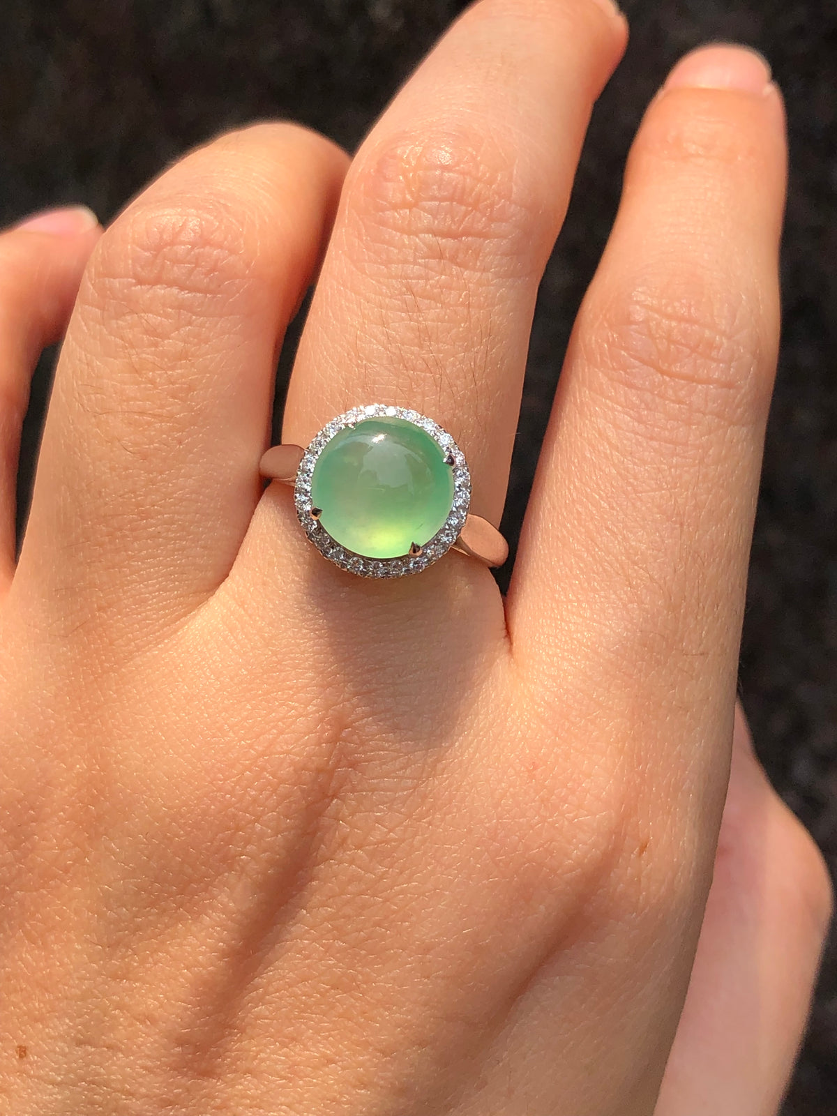 Natural Type A Icy Green Cabochon Jadeite Ring | ClassicJade Singapore