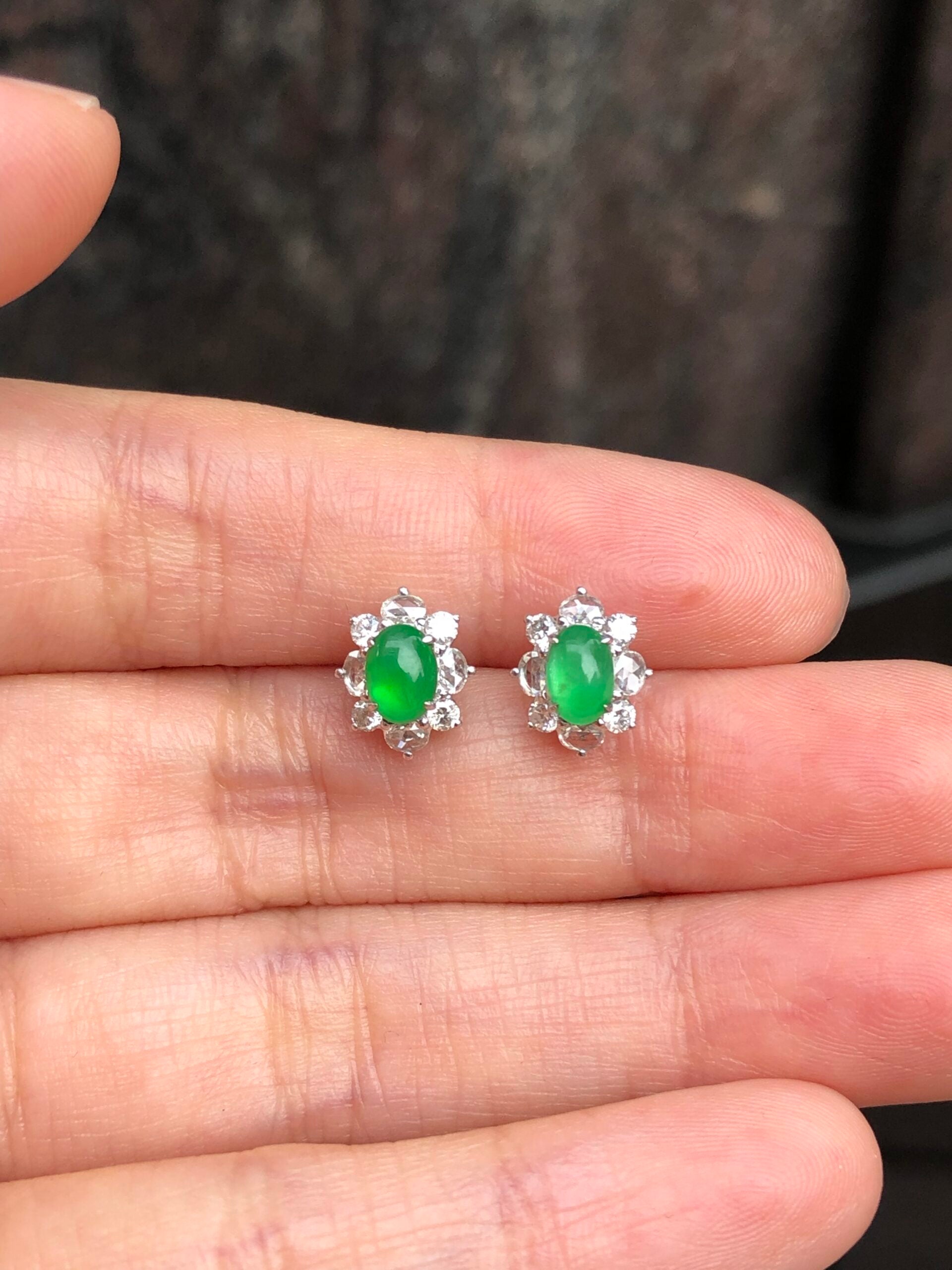 Icy Green Jade Cabochons Earrings