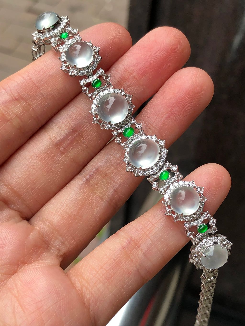 Icy Jadeite Cabochon Bracelet (Glassy Variety) | Natural Type A Jadeite | ClassicJade Singapore