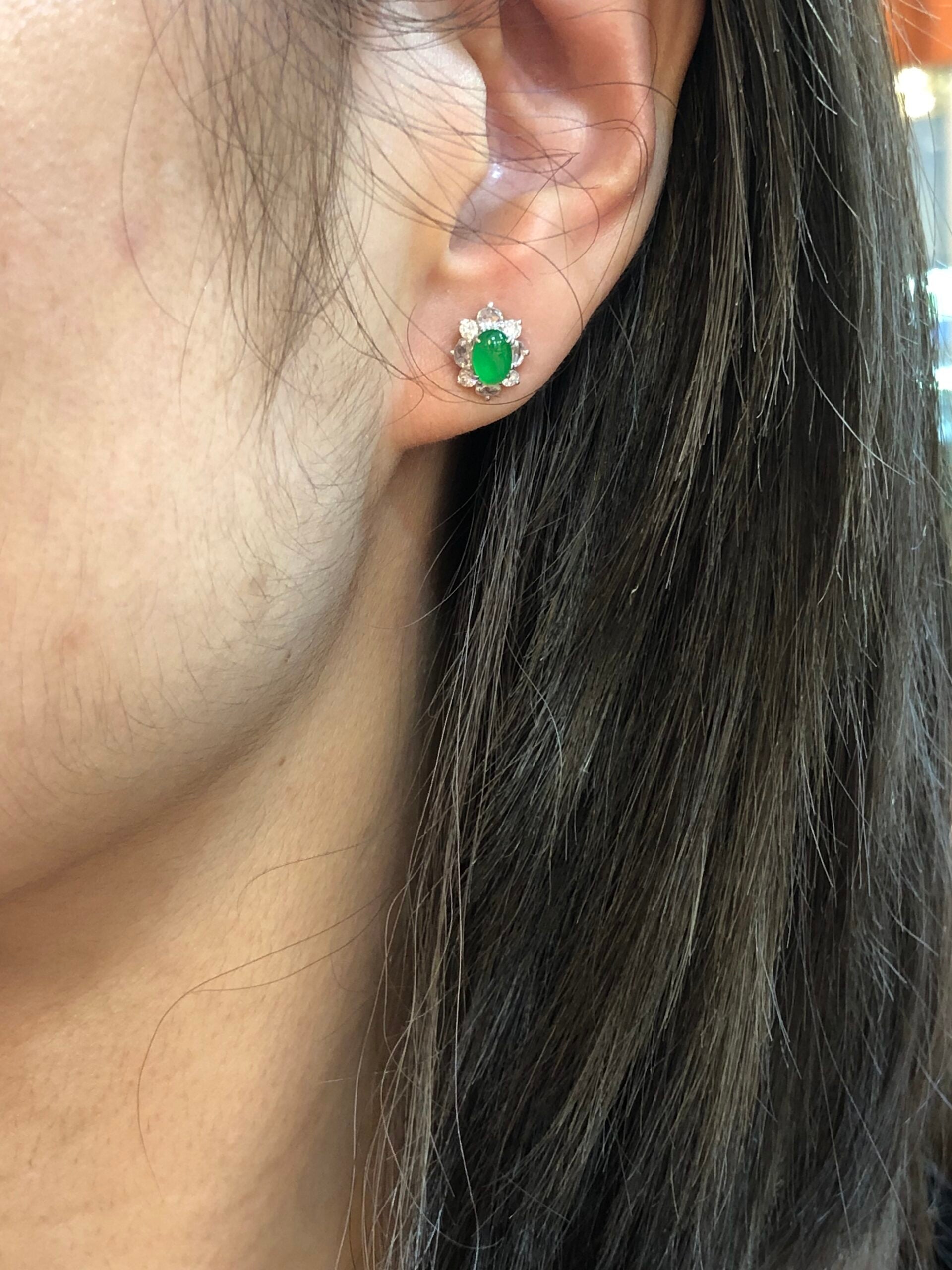 Icy Green Jade Cabochons Earrings