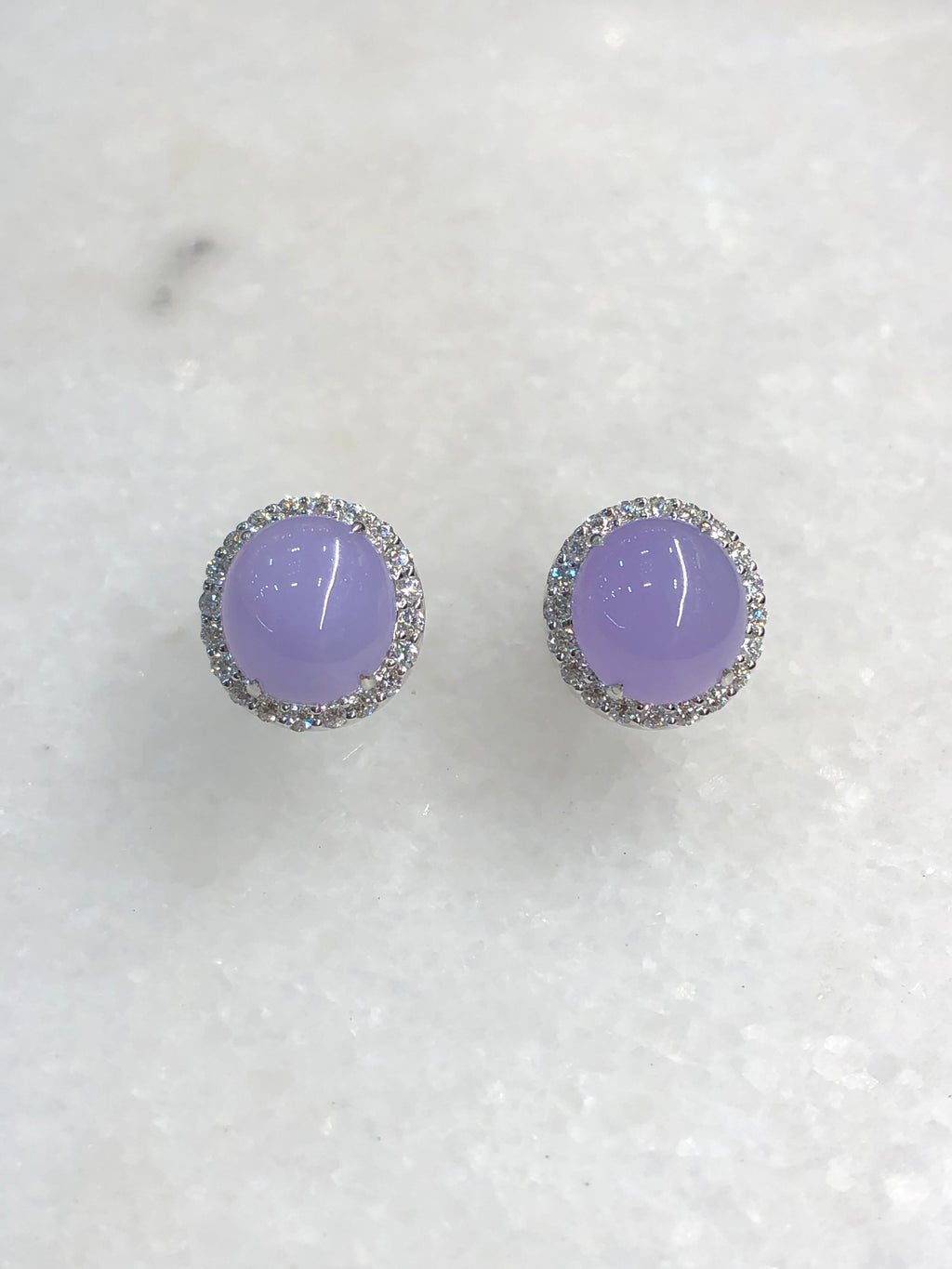 Natural Type A Icy Lavender Cabochon Jadeite Earring
