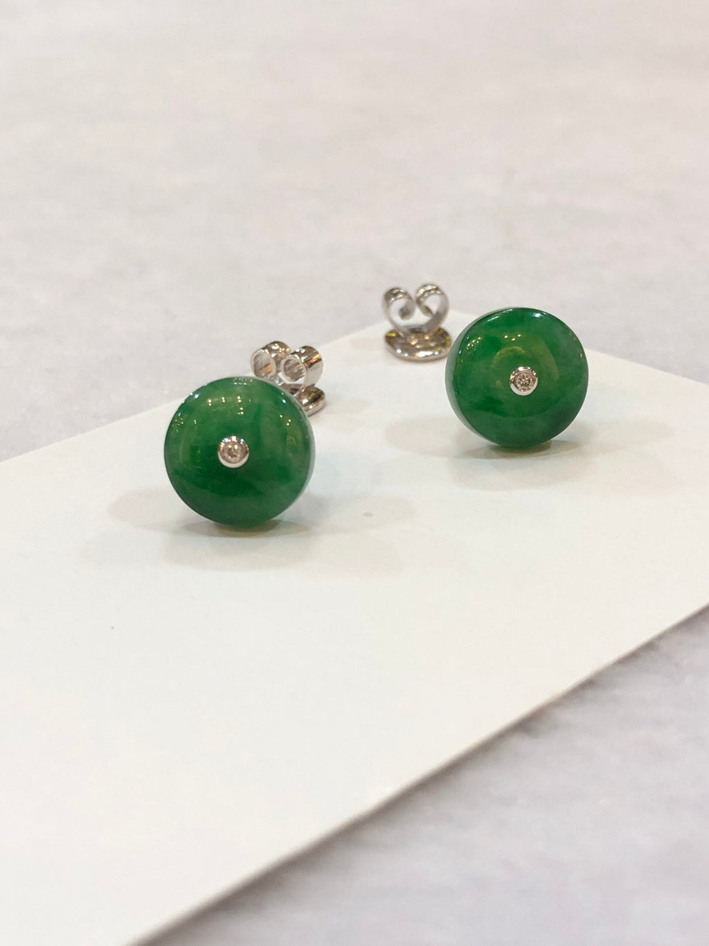 Icy Green Jade Safety Coin Earrings