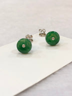 Icy Green Jade Safety Coin Earrings