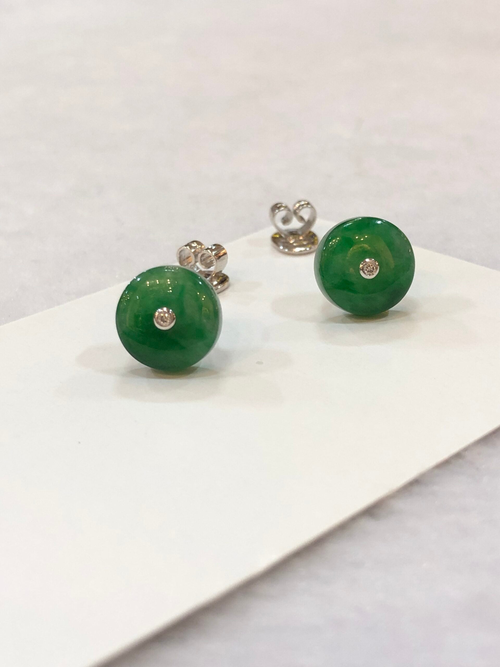 Icy Green Jade Safety Coin Earrings