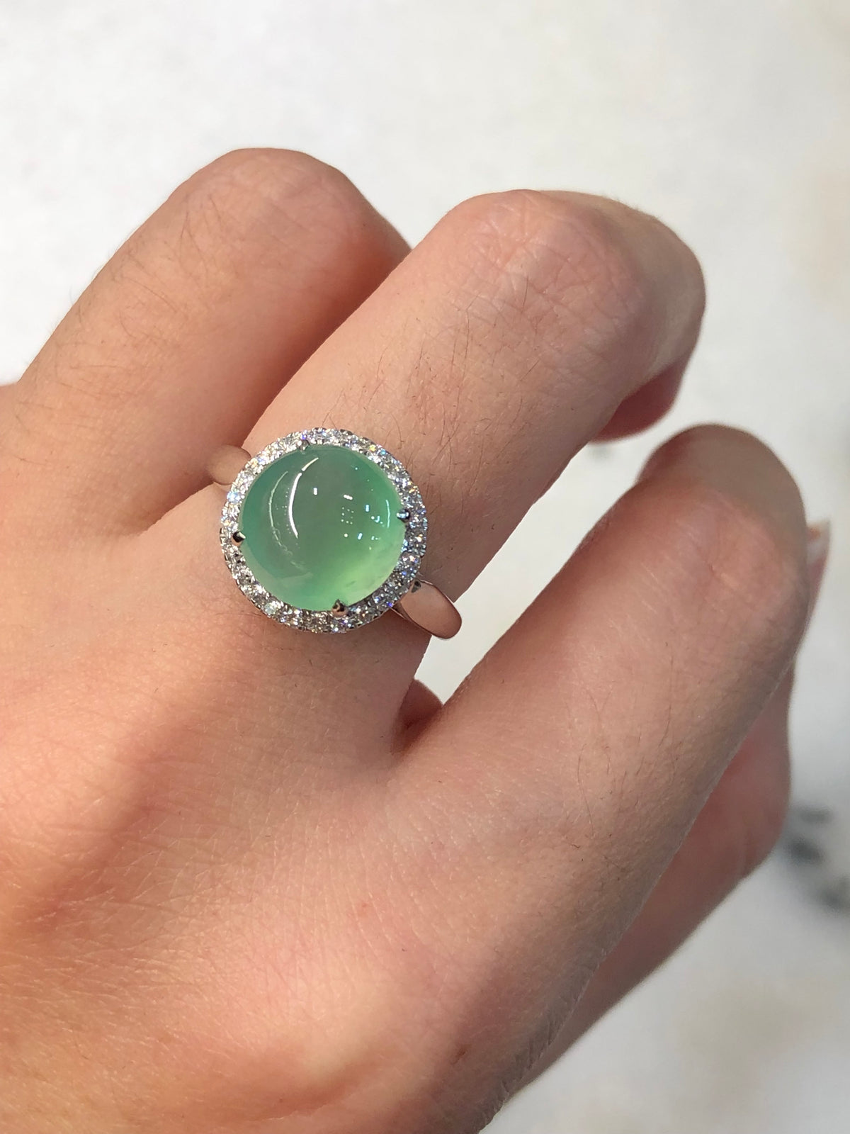 Natural Type A Icy Green Cabochon Jadeite Ring | ClassicJade Singapore