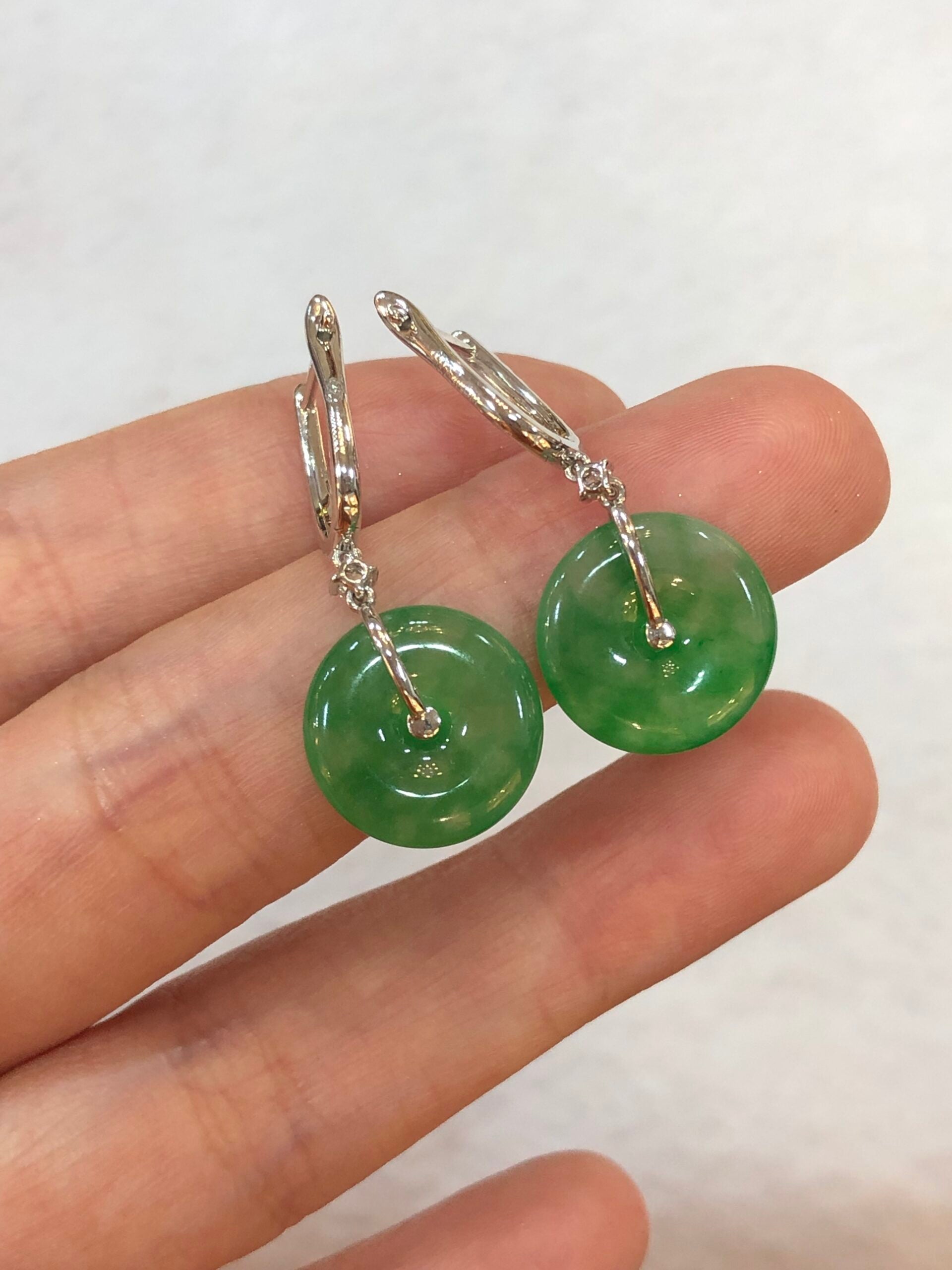 Icy Green Jade Safety Coin Earrings