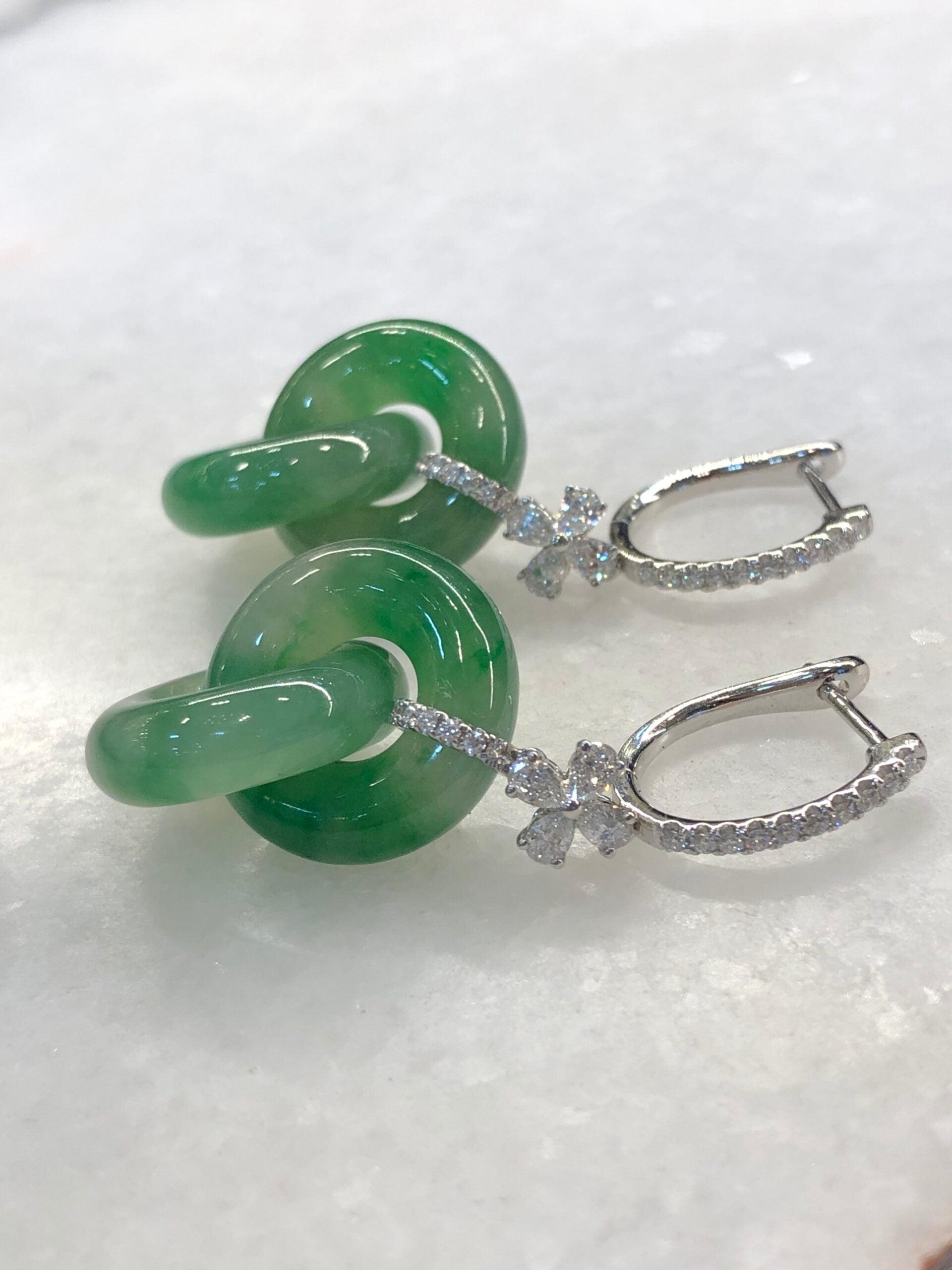 Icy Green Jade Double Loops Earrings