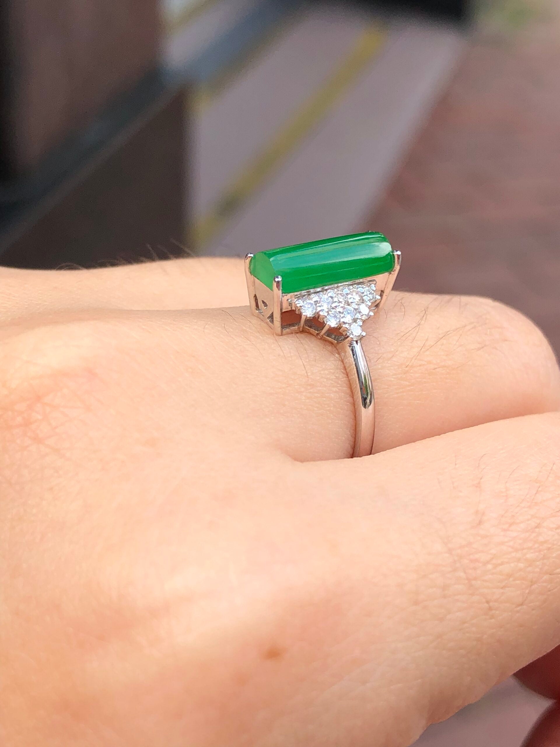 Green Jade Cylindrical Shaped Ring