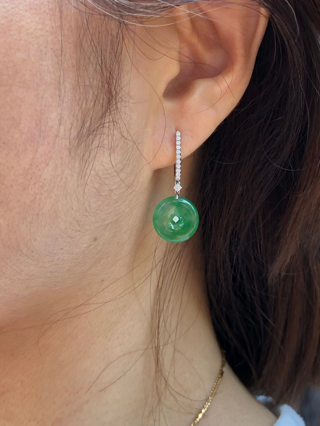 Icy Green Jade Safety Coin Earrings