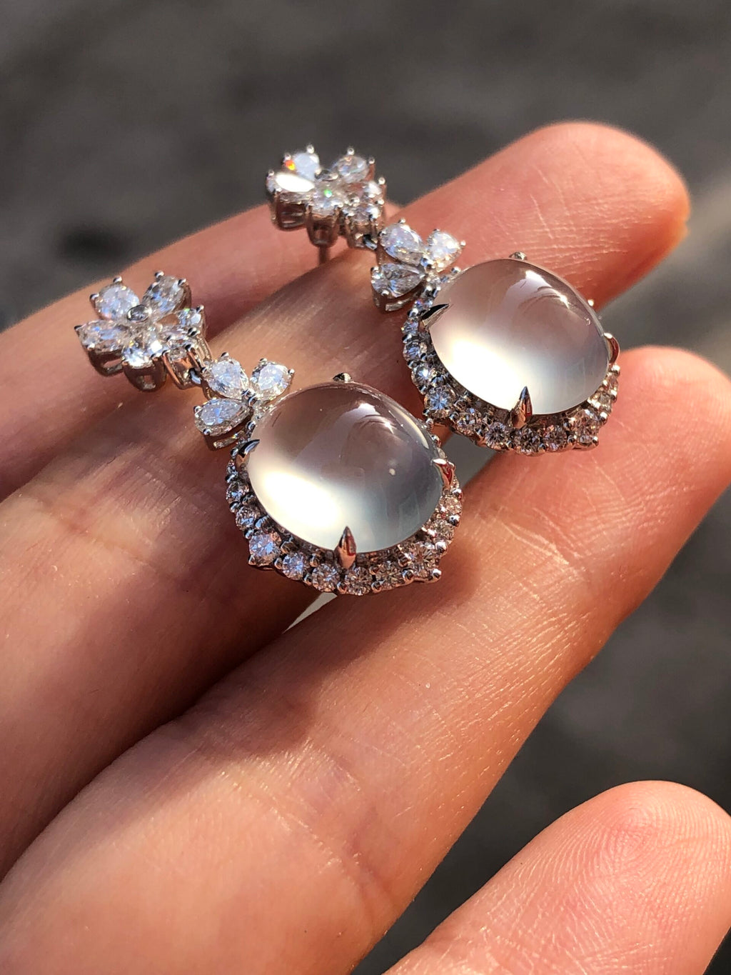 Icy Jade Cabochon Earrings (Glassy Variety)