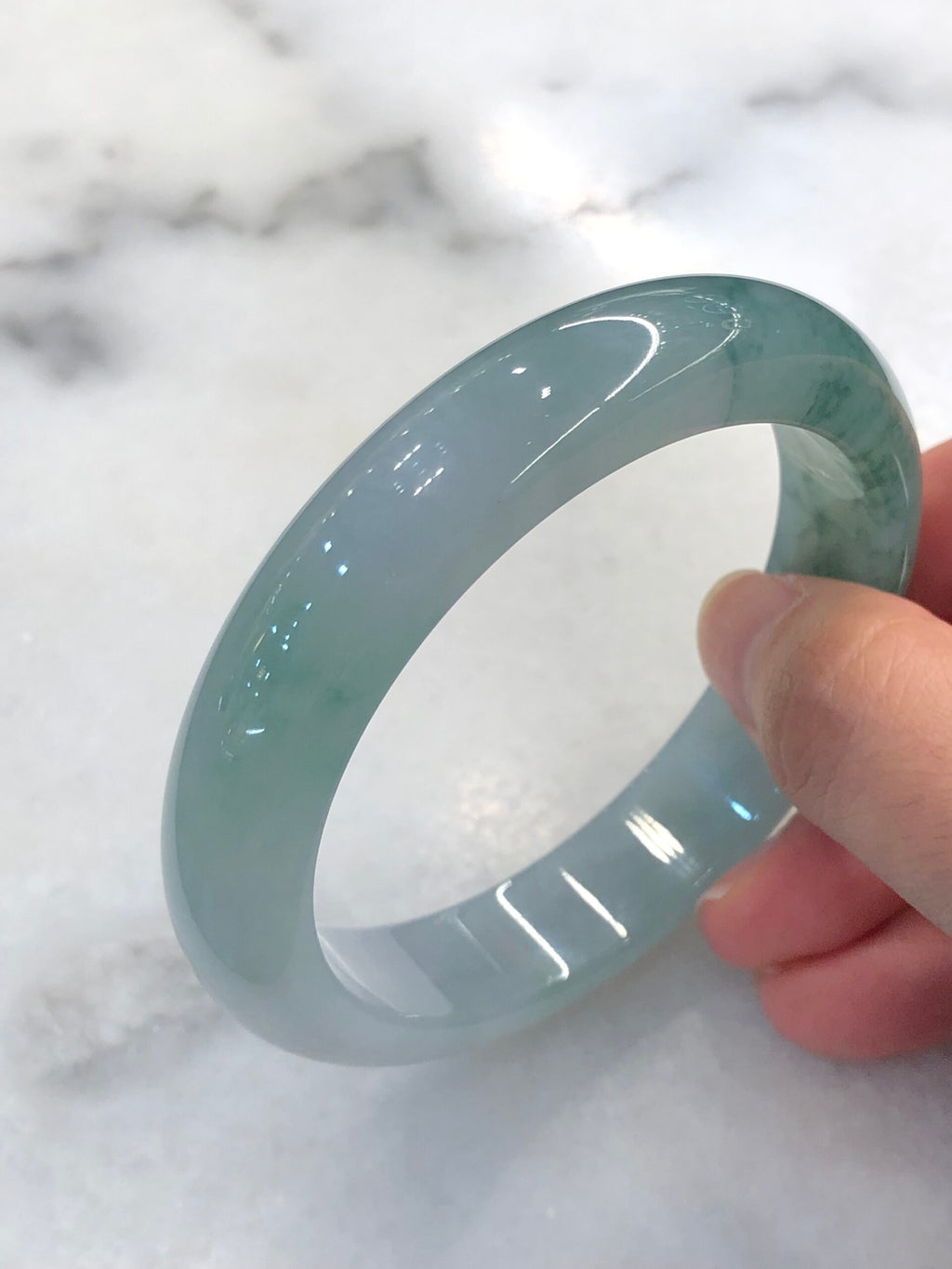 Icy Bluish Green Floral Jade Bangle