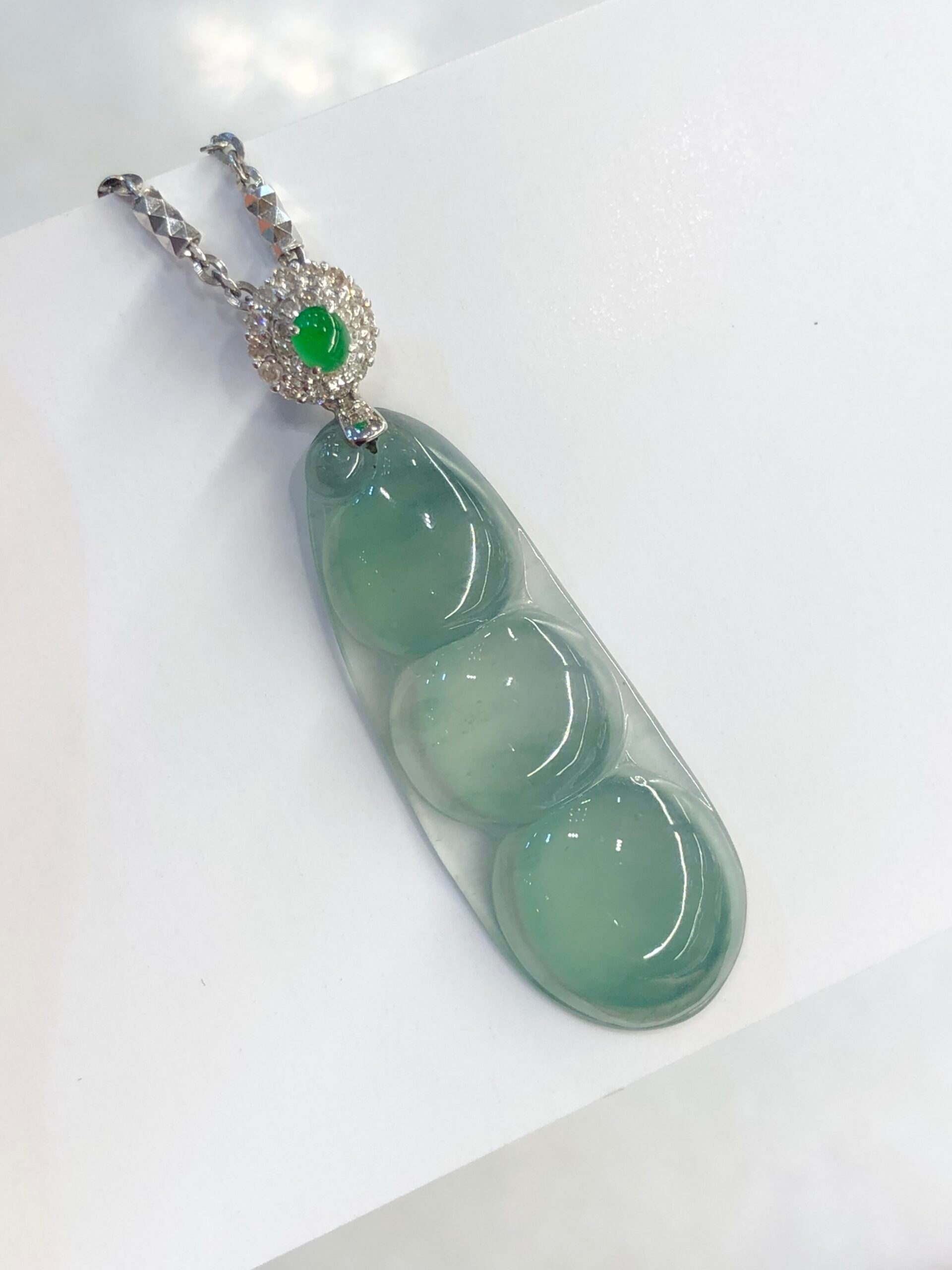 Icy Green Jade Pea Pods Pendant