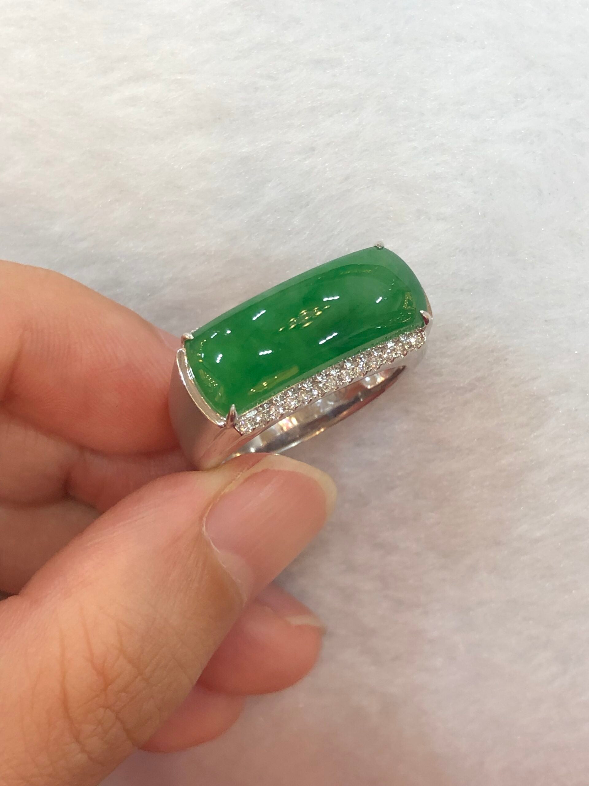 Green Jade Saddle Ring