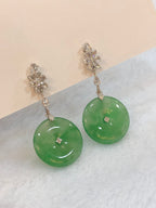 Icy Green Jade Safety Coin Earrings