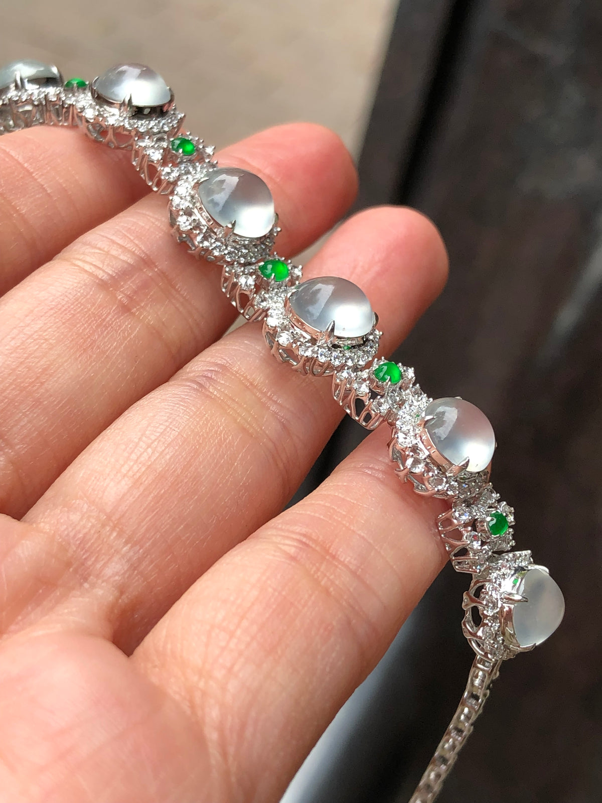 Icy Jadeite Cabochon Bracelet (Glassy Variety) | Natural Type A Jadeite | ClassicJade Singapore