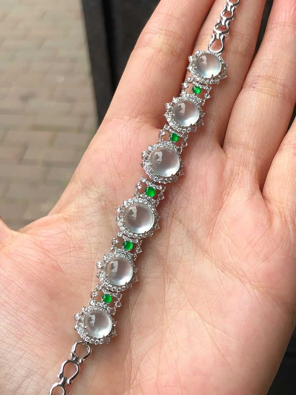 Icy Jadeite Cabochon Bracelet (Glassy Variety) | Natural Type A Jadeite | ClassicJade Singapore