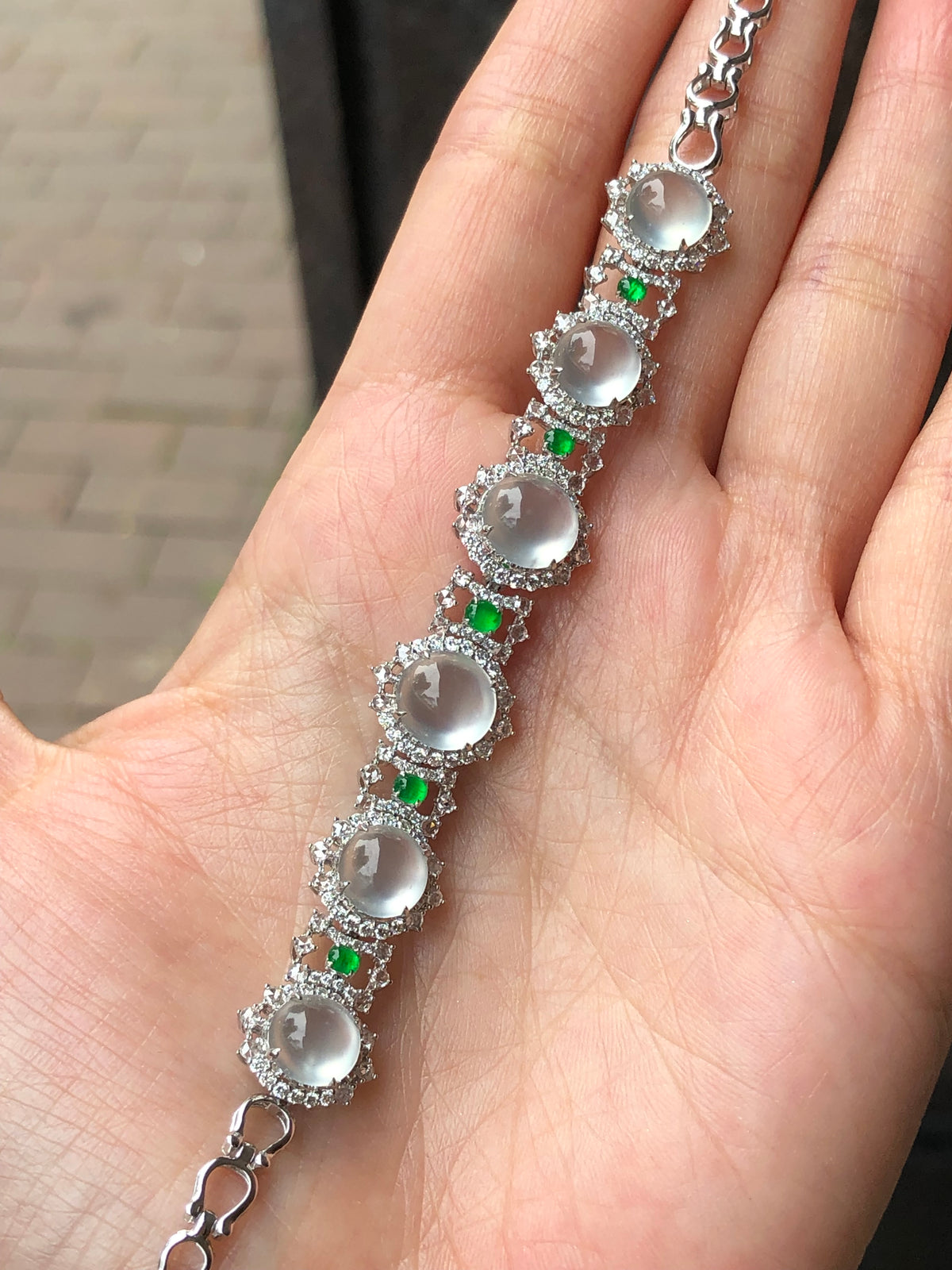 Icy Jadeite Cabochon Bracelet (Glassy Variety) | Natural Type A Jadeite | ClassicJade Singapore