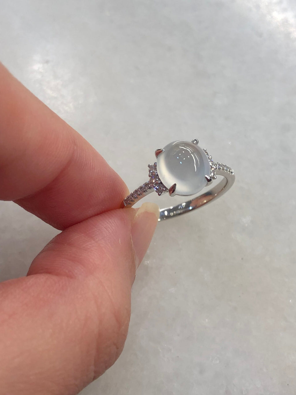 Icy Jade Cabochon Ring (Glassy Variety)