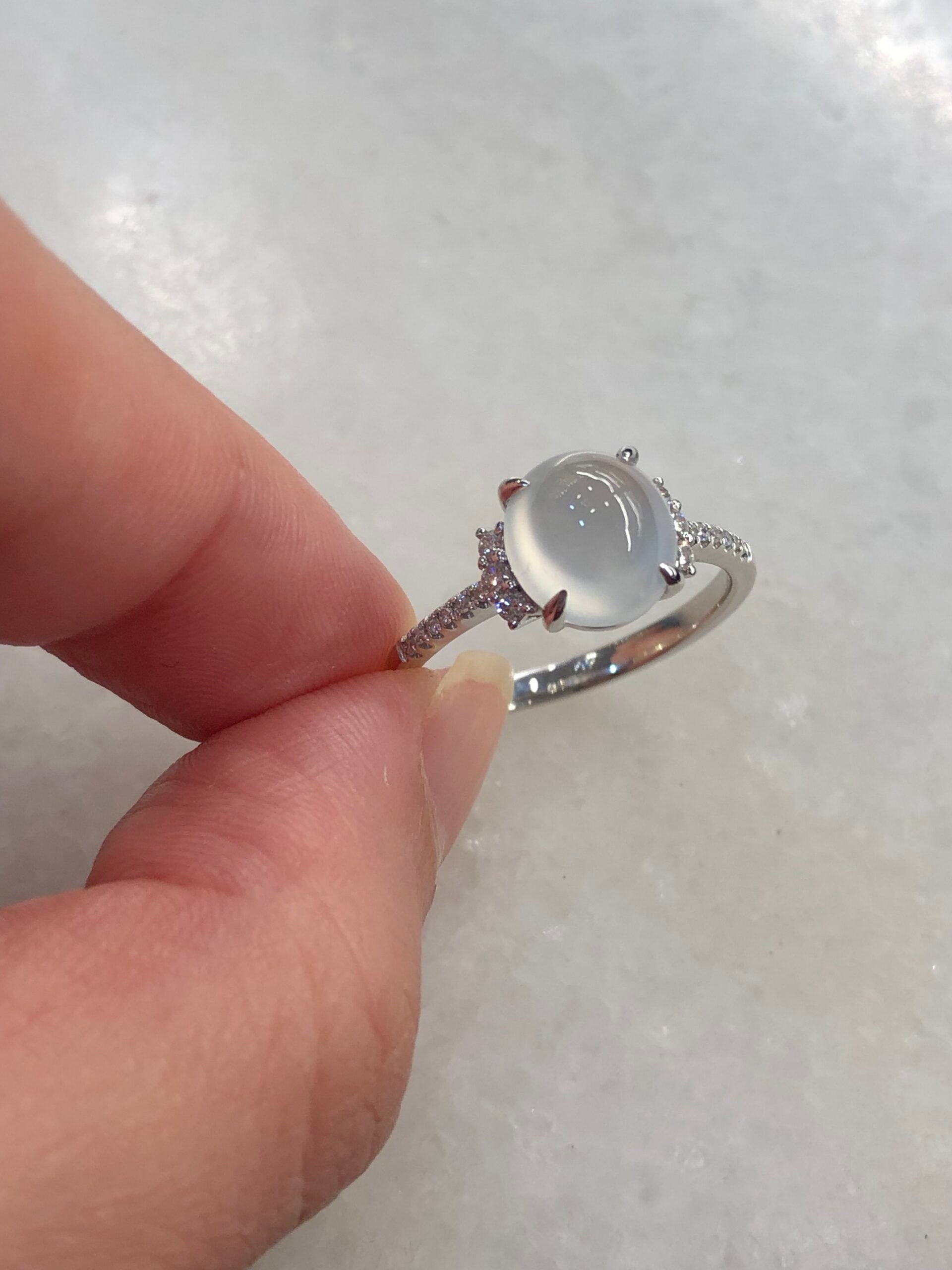 Icy Jade Cabochon Ring (Glassy Variety)