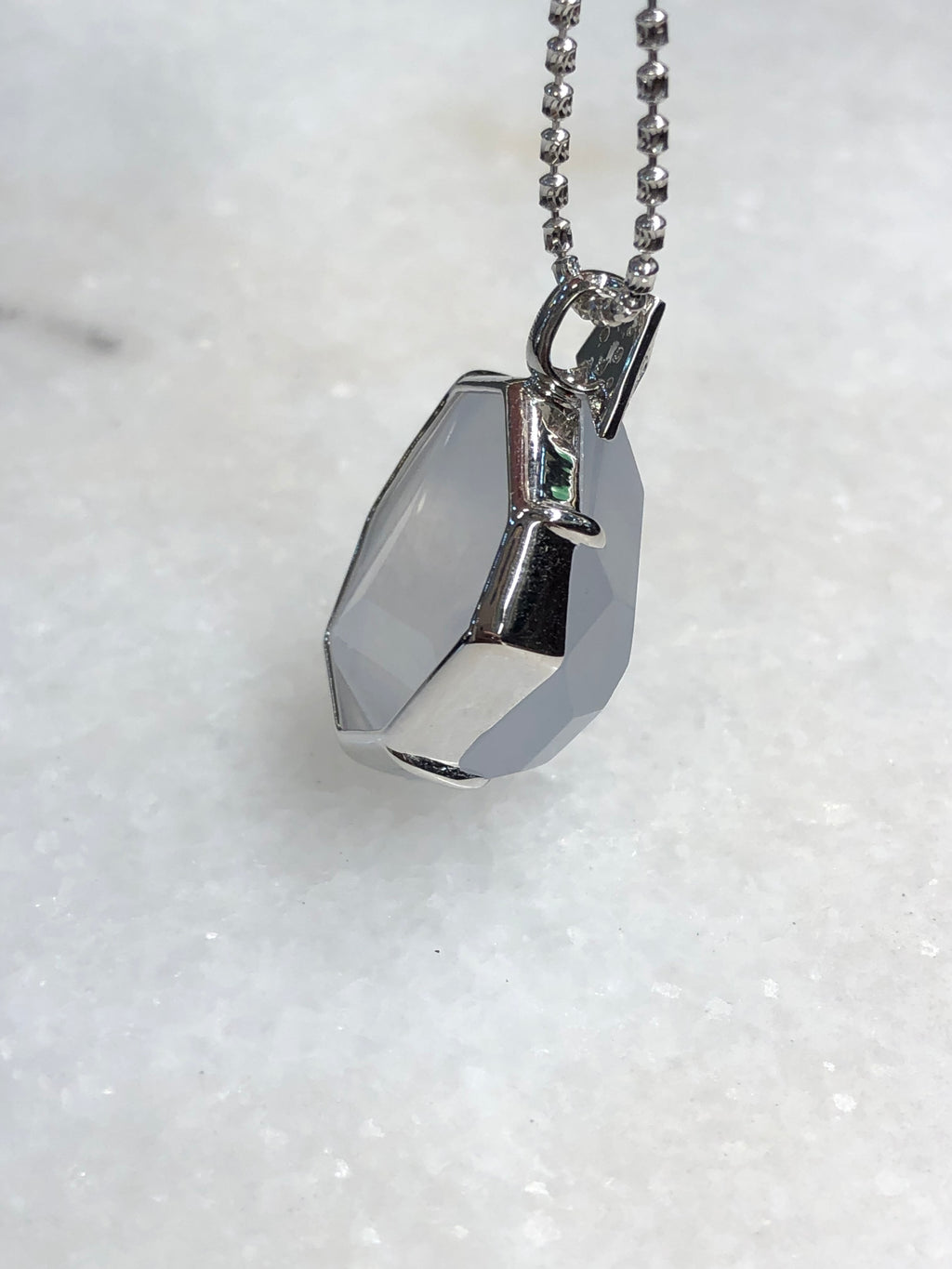 Natural Type A icy white faceted jadeite pendant in 18K white gold and natural diamonds | ClassicJade Singapore