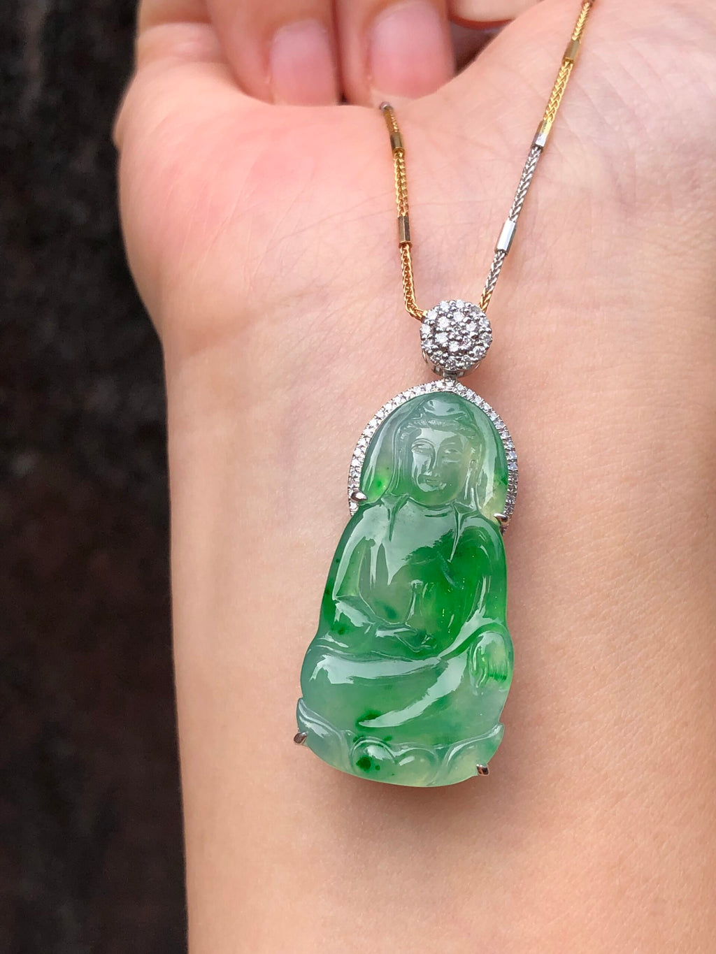 Icy Green Jade Guan Yin Pendant