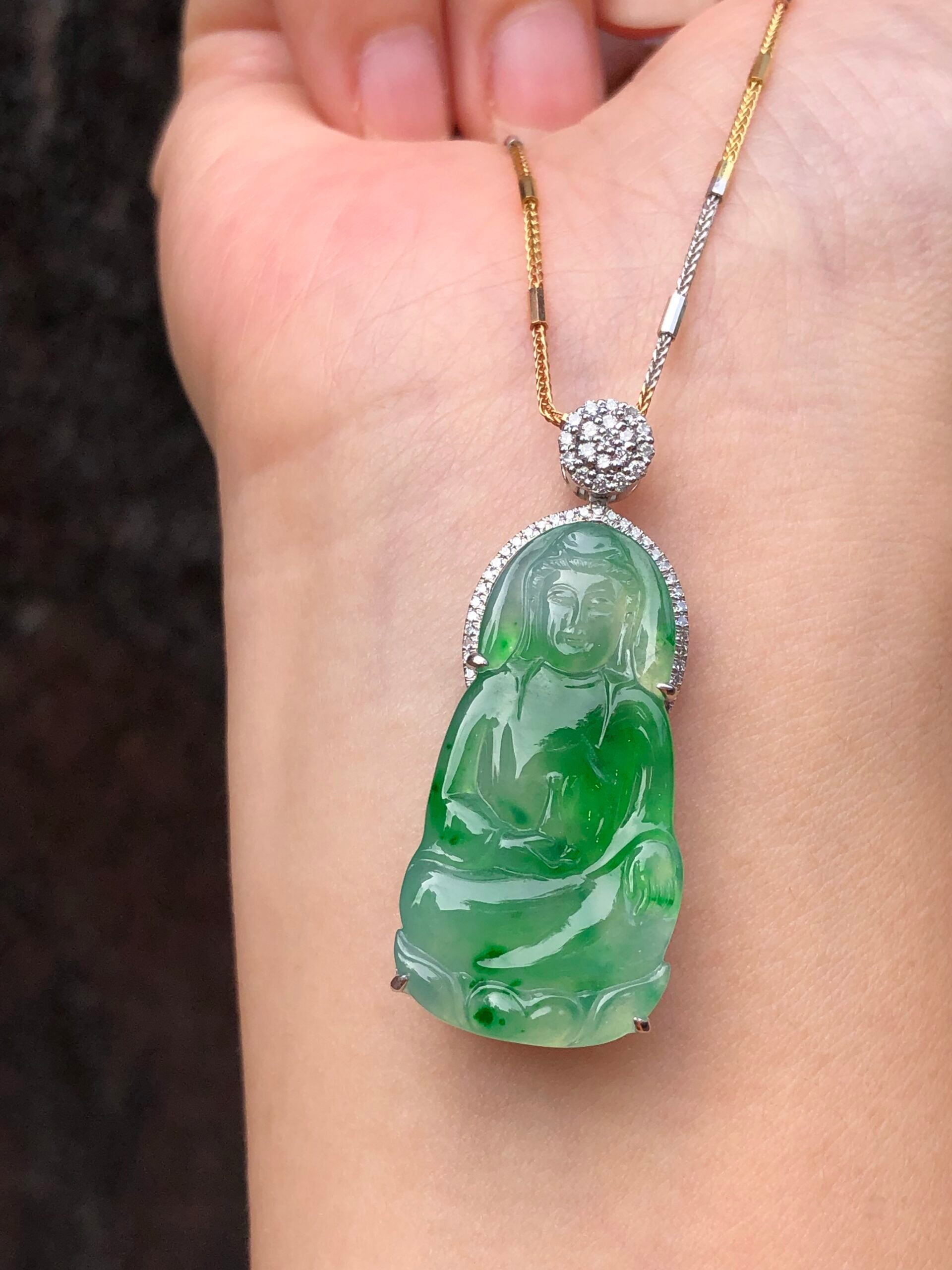 Icy Green Jade Guan Yin Pendant